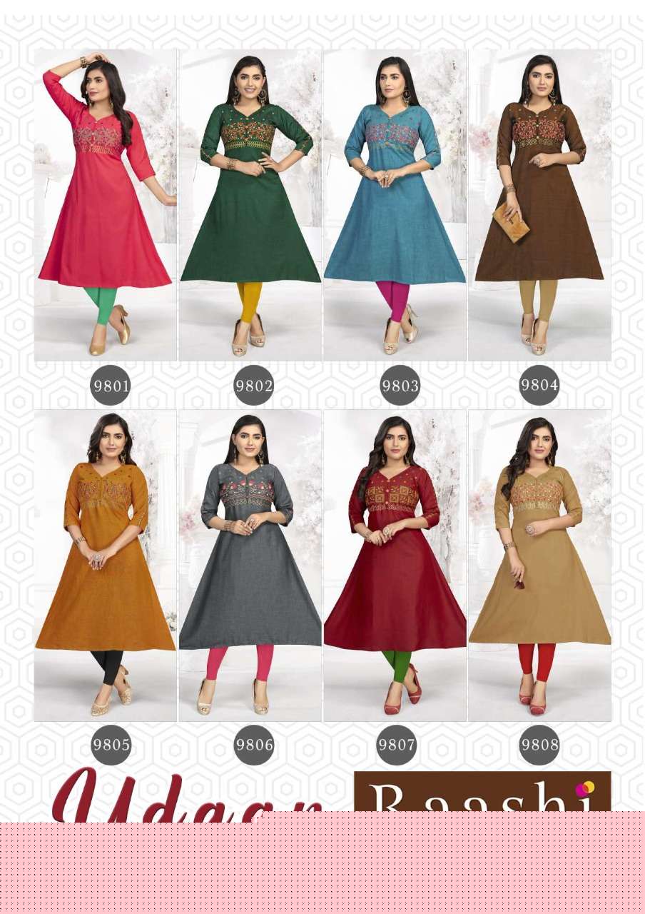UDAAN BY RAASHI 9801 TO 9808 SERIES DESIGNER STYLISH FANCY COLORFUL BEAUTIFUL PARTY WEAR & ETHNIC WEAR COLLECTION TWO TONE RAYON EMBROIDERED KURTIS AT WHOLESALE PRICE