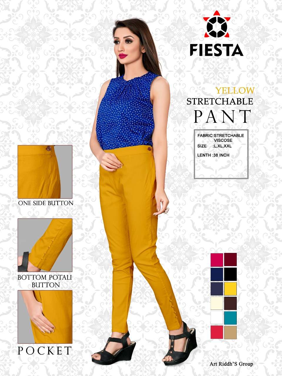 STRETCHABLE PANT BY FIESTA 01 TO 10 SERIES BEAUTIFUL STYLISH FANCY COLORFUL PARTY WEAR & ETHNIC WEAR STRETCHABLE VISCOSE PANTS AT WHOLESALE PRICE