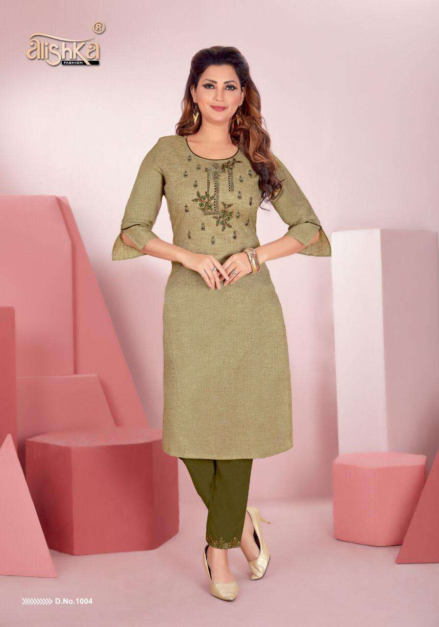 SENORITA BY ALISHKA FASHION 1001 TO 1006 SERIES DESIGNER STYLISH FANCY COLORFUL BEAUTIFUL PARTY WEAR & ETHNIC WEAR COLLECTION PURE COTTON EMBROIDERY KURTIS WITH BOTTOM AT WHOLESALE PRICE