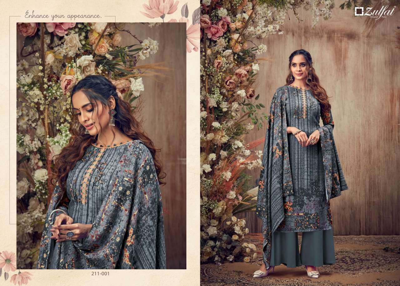SIMRAN BY ZULFAT 211-001 TO 211-010 SERIES DESIGNER SUITS STYLISH DESIGNER COLORFUL FANCY BEAUTIFUL PARTY WEAR & ETHNIC WEAR PURE PASHMINA PRINT EMBROIDERED DRESSES AT WHOLESALE PRICE