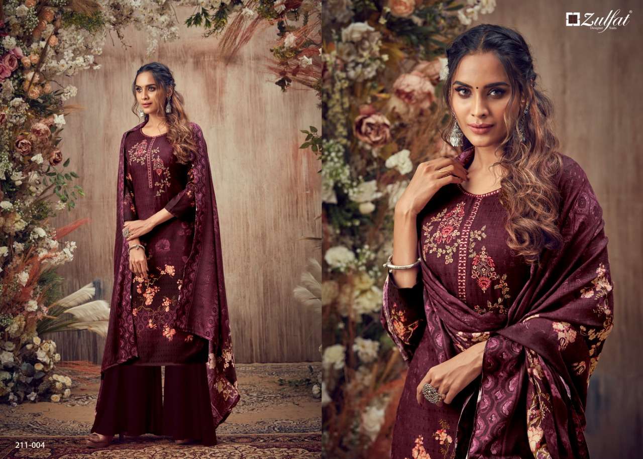 SIMRAN BY ZULFAT 211-001 TO 211-010 SERIES DESIGNER SUITS STYLISH DESIGNER COLORFUL FANCY BEAUTIFUL PARTY WEAR & ETHNIC WEAR PURE PASHMINA PRINT EMBROIDERED DRESSES AT WHOLESALE PRICE