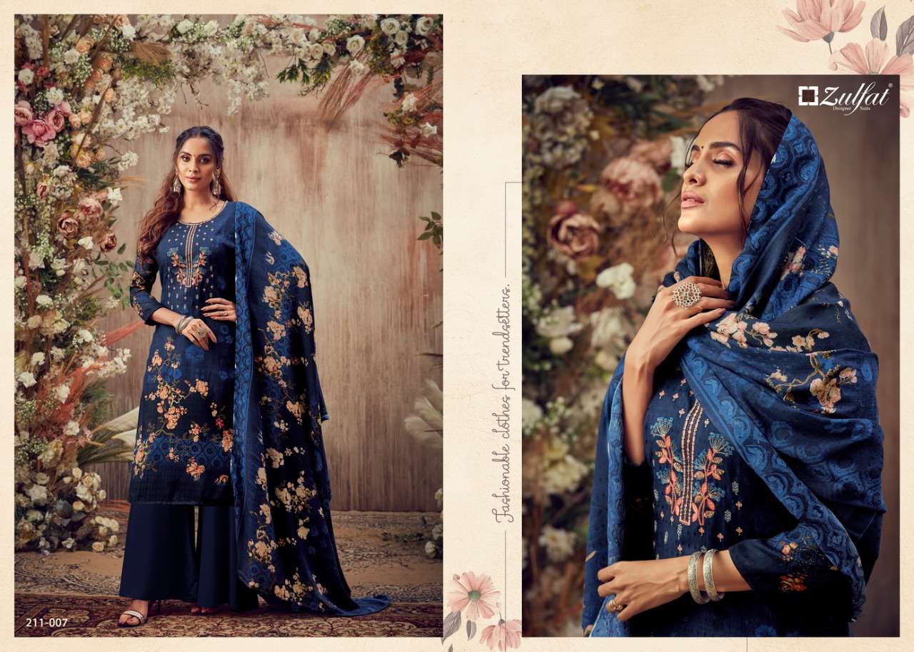 SIMRAN BY ZULFAT 211-001 TO 211-010 SERIES DESIGNER SUITS STYLISH DESIGNER COLORFUL FANCY BEAUTIFUL PARTY WEAR & ETHNIC WEAR PURE PASHMINA PRINT EMBROIDERED DRESSES AT WHOLESALE PRICE