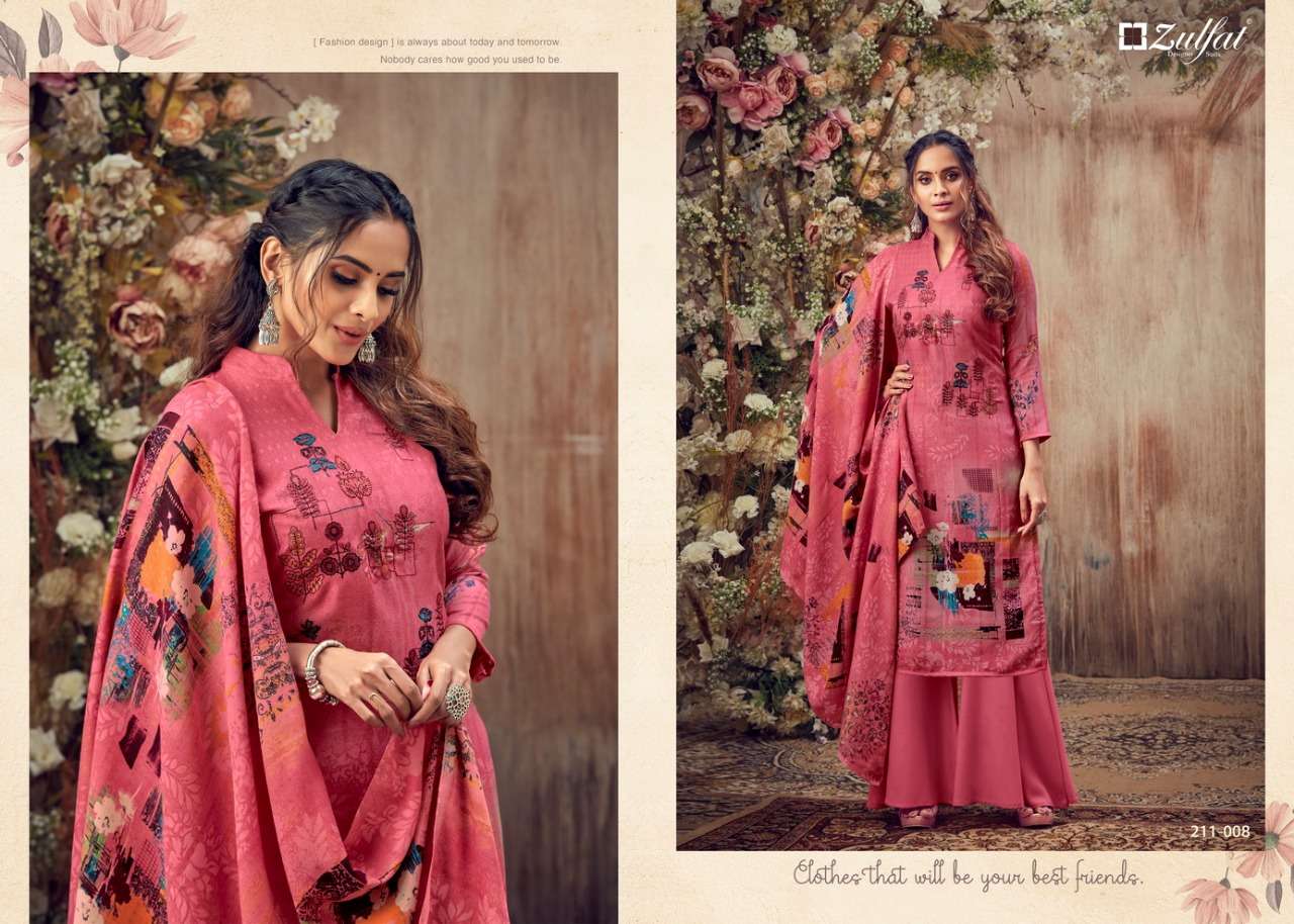 SIMRAN BY ZULFAT 211-001 TO 211-010 SERIES DESIGNER SUITS STYLISH DESIGNER COLORFUL FANCY BEAUTIFUL PARTY WEAR & ETHNIC WEAR PURE PASHMINA PRINT EMBROIDERED DRESSES AT WHOLESALE PRICE