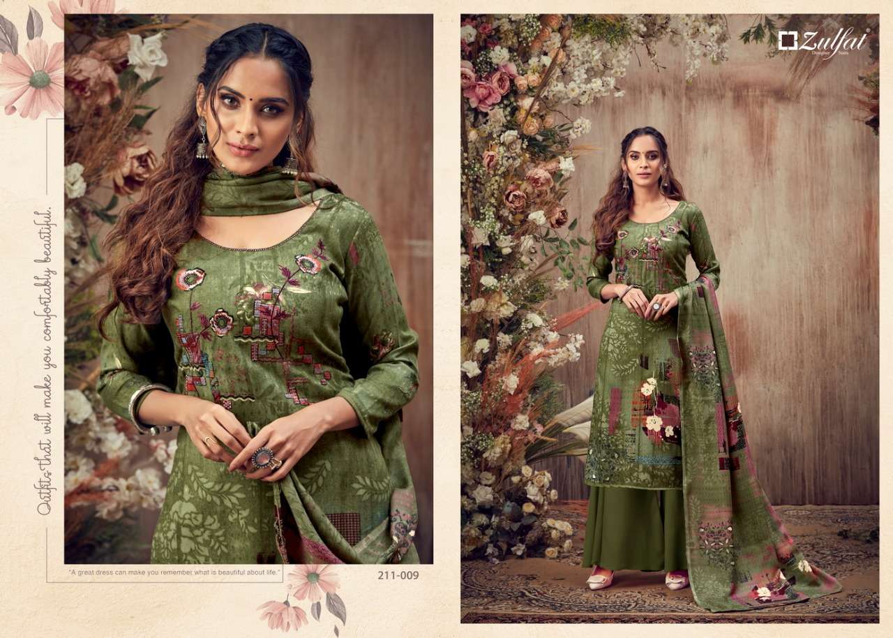 SIMRAN BY ZULFAT 211-001 TO 211-010 SERIES DESIGNER SUITS STYLISH DESIGNER COLORFUL FANCY BEAUTIFUL PARTY WEAR & ETHNIC WEAR PURE PASHMINA PRINT EMBROIDERED DRESSES AT WHOLESALE PRICE