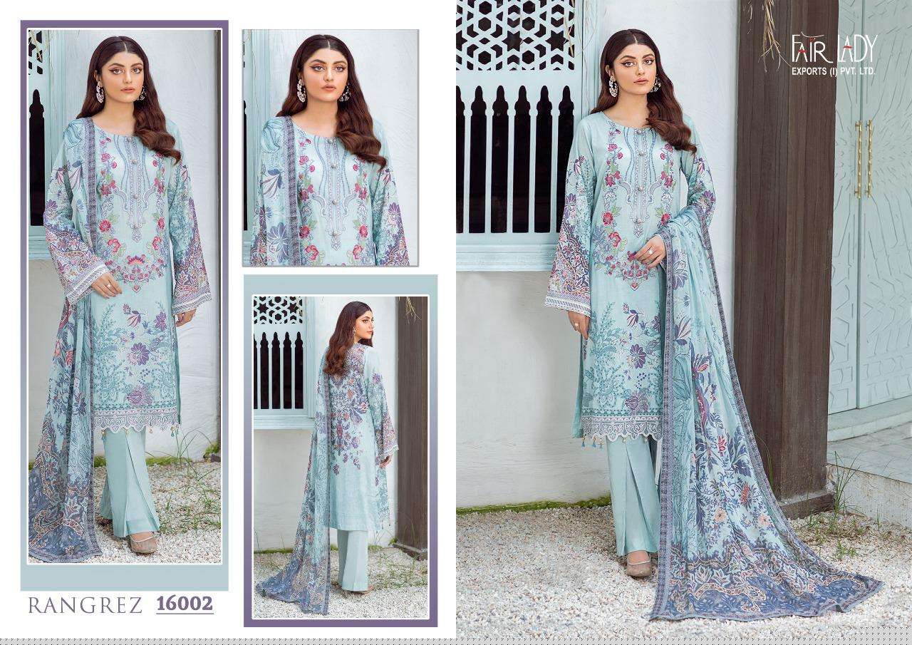 RANGREZ BY FAIR LADY 16001 TO 16006 SERIES DESIGNER PAKISTANI SUITS COLLECTION BEAUTIFUL STYLISH COLORFUL FANCY PARTY WEAR & OCCASIONAL WEAR LAWN COTTON DIGITAL PRINT WITH EMBROIDERY DRESSES AT WHOLESALE PRICE