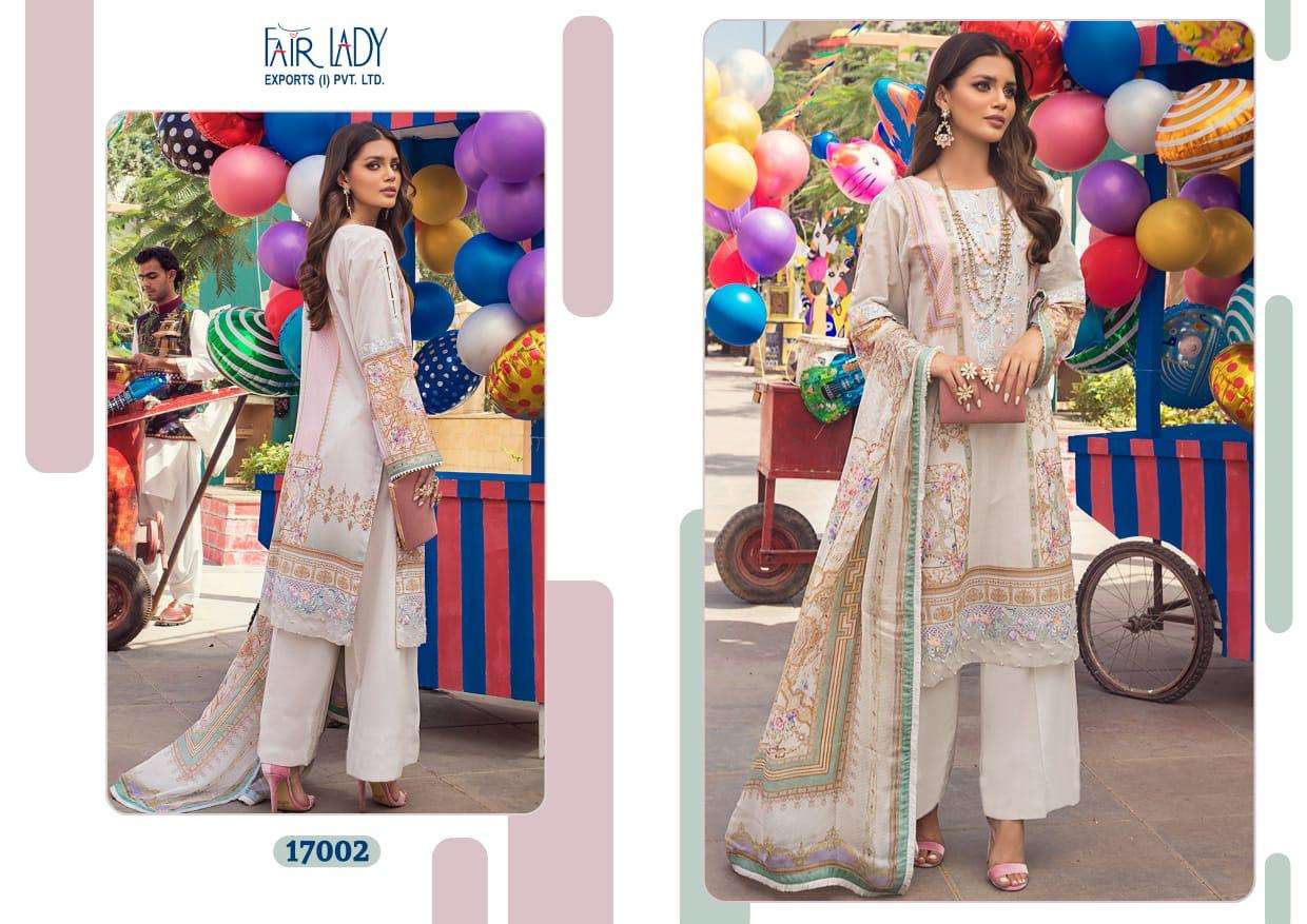 AYESHA ZARA PREMIUM LAWN COLLECTION BY FAIR LADY 17001 TO 17005 SERIES BEAUTIFUL ANARKALI SUITS STYLISH FANCY COLORFUL PARTY WEAR & ETHNIC WEAR LAWN COTTON PRINT WITH EMBROIDERED DRESSES AT WHOLESALE PRICE