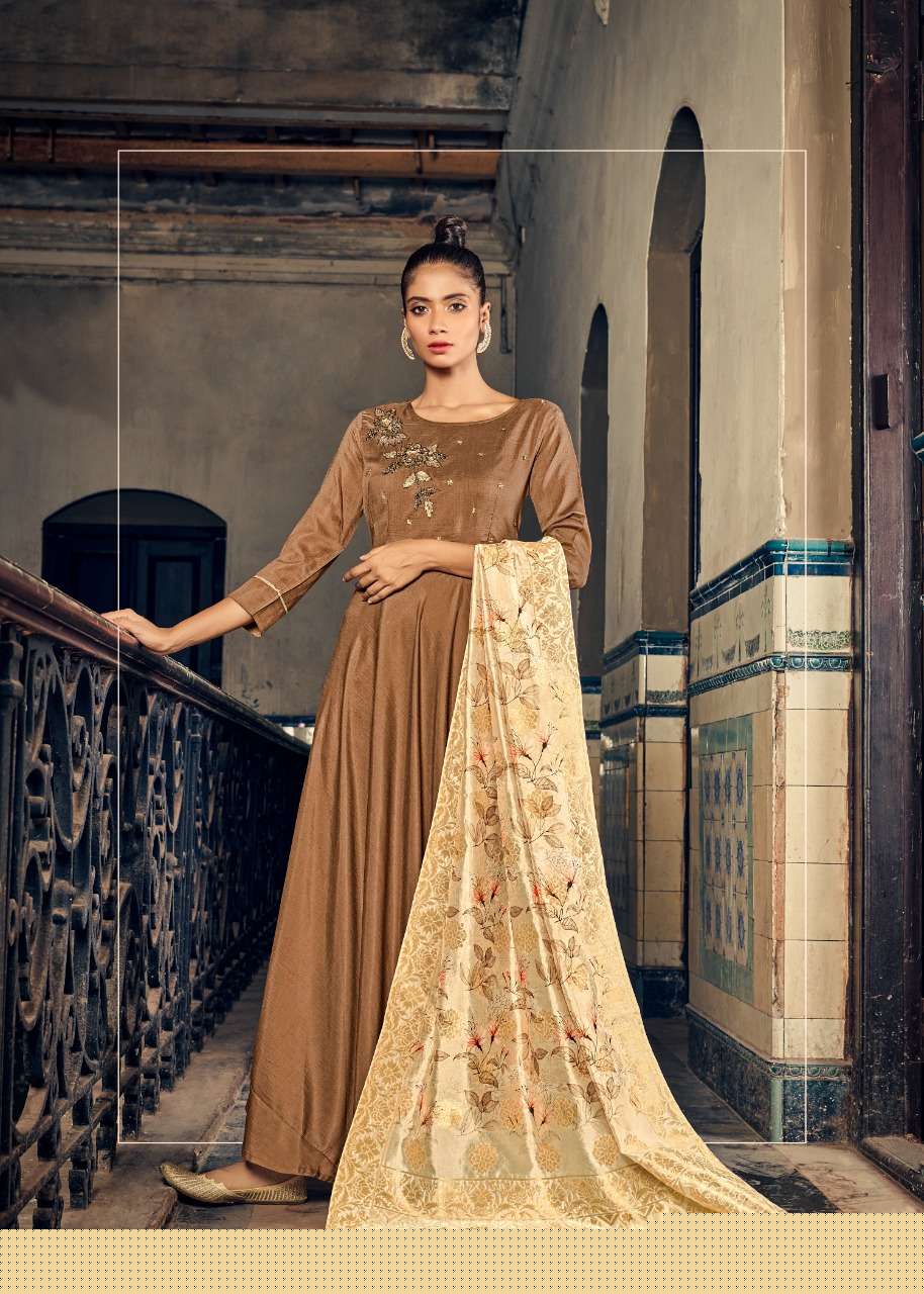 AWESOME BY ALISHKA FASHION 1001 TO 1006 SERIES BEAUTIFUL STYLISH FANCY COLORFUL CASUAL WEAR & ETHNIC WEAR PURE MUSLIN SILK GOWNS WITH DUPATTA AT WHOLESALE PRICE