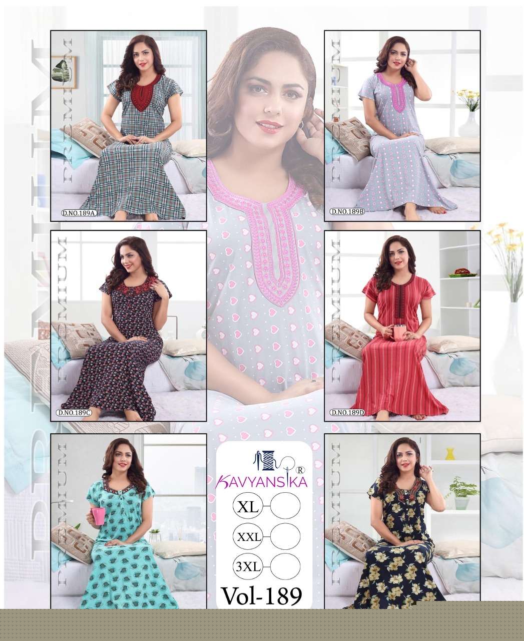 KAVYANSHIKA VOL-189 BY KAVYANSHIKA 189-A TO 189-F SERIES BEAUTIFUL STYLISH FANCY COLORFUL CASUAL WEAR & ETHNIC WEAR COTTON HOSIERY GOWNS AT WHOLESALE PRICE