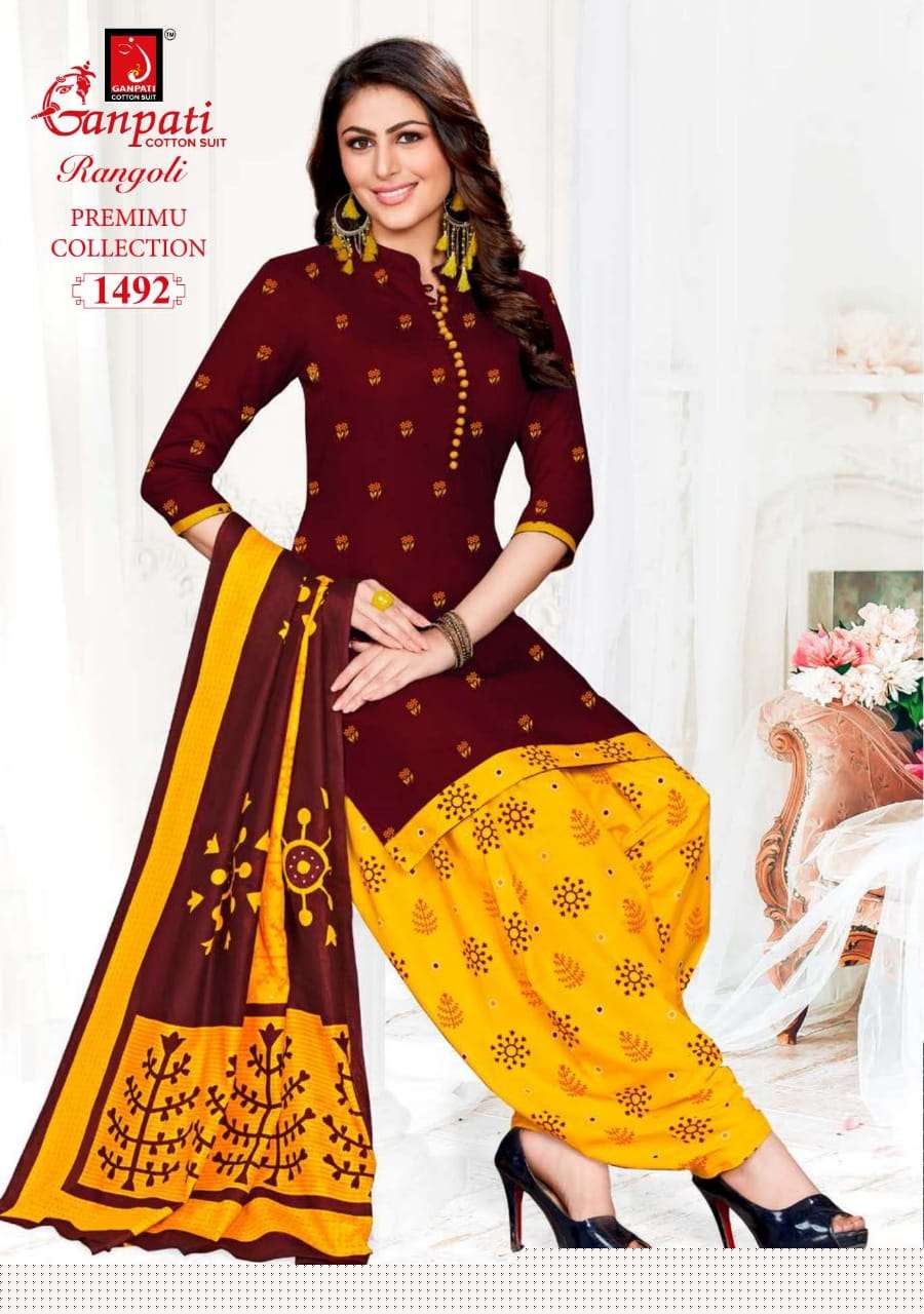 RANGOLI PREMIUM COLLECTION BY GANPATI COTTON SUIT 1481 TO 1504 SERIES BEAUTIFUL SUITS STYLISH FANCY COLORFUL CASUAL WEAR & ETHNIC WEAR COTTON DRESSES AT WHOLESALE PRICE