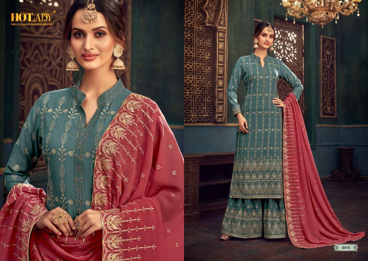 SAMAIRA VOL-3 BY HOT LADY 6511 TO 6517 SERIES DESIGNER SHARARA SUITS COLLECTION BEAUTIFUL STYLISH FANCY COLORFUL PARTY WEAR & OCCASIONAL WEAR PURE GEORGETTE EMBROIDERED DRESSES AT WHOLESALE PRICE