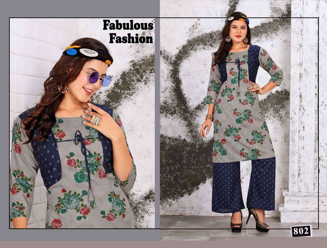 TIP TOP VOL-42 BY TRENDY 801 TO 806 SERIES DESIGNER STYLISH FANCY COLORFUL BEAUTIFUL PARTY WEAR & ETHNIC WEAR COLLECTION RAYON PRINT KURTIS WITH BOTTOM AT WHOLESALE PRICE