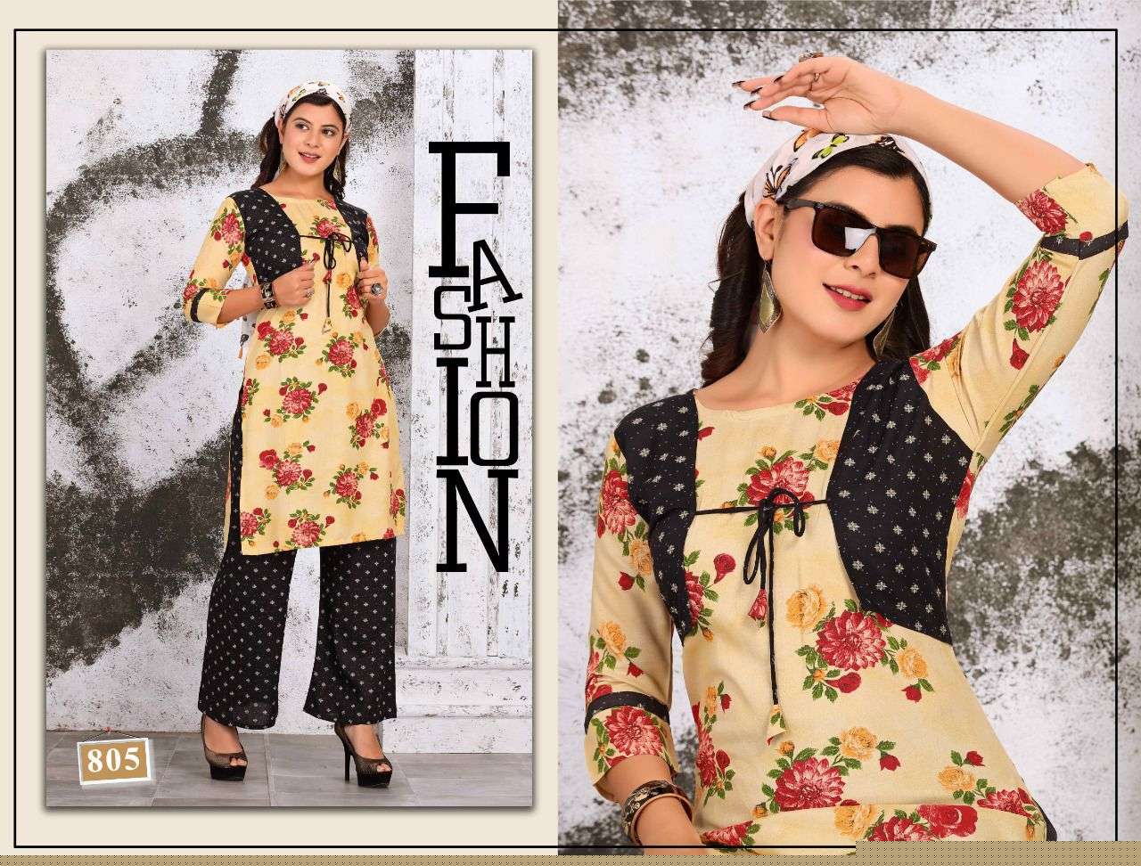 TIP TOP VOL-42 BY TRENDY 801 TO 806 SERIES DESIGNER STYLISH FANCY COLORFUL BEAUTIFUL PARTY WEAR & ETHNIC WEAR COLLECTION RAYON PRINT KURTIS WITH BOTTOM AT WHOLESALE PRICE