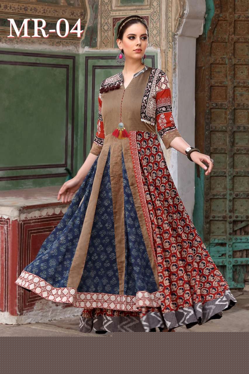 MAHARANI BY ARYA DRESS MAKER BEAUTIFUL STYLISH FANCY COLORFUL CASUAL WEAR & ETHNIC WEAR CHANDERI COTTON PRINT GOWNS AT WHOLESALE PRICE