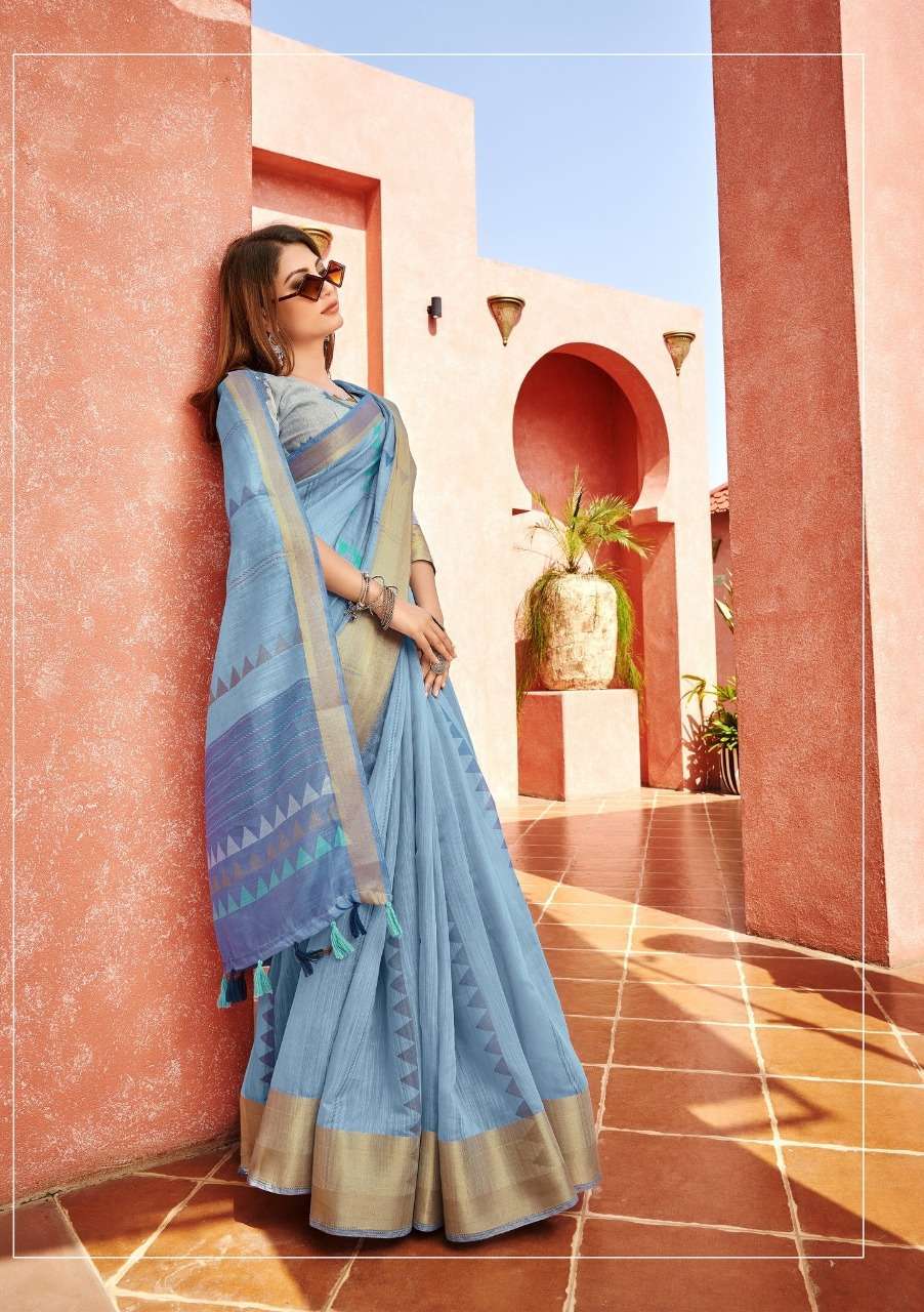 MFUNE VOL-3 BY TRIVENI 25318 TO 25325 SERIES INDIAN TRADITIONAL WEAR COLLECTION BEAUTIFUL STYLISH FANCY COLORFUL PARTY WEAR & OCCASIONAL WEAR LINEN COTTON SAREES AT WHOLESALE PRICE