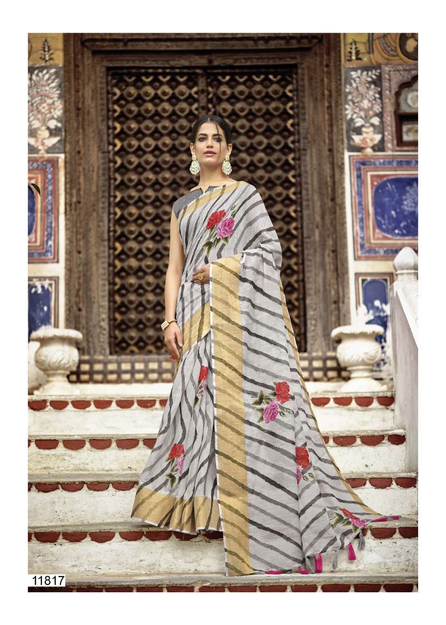GANGAUR BY TRIVENI 11811 TO 11818 SERIES INDIAN TRADITIONAL WEAR COLLECTION BEAUTIFUL STYLISH FANCY COLORFUL PARTY WEAR & OCCASIONAL WEAR LINEN COTTON SAREES AT WHOLESALE PRICE
