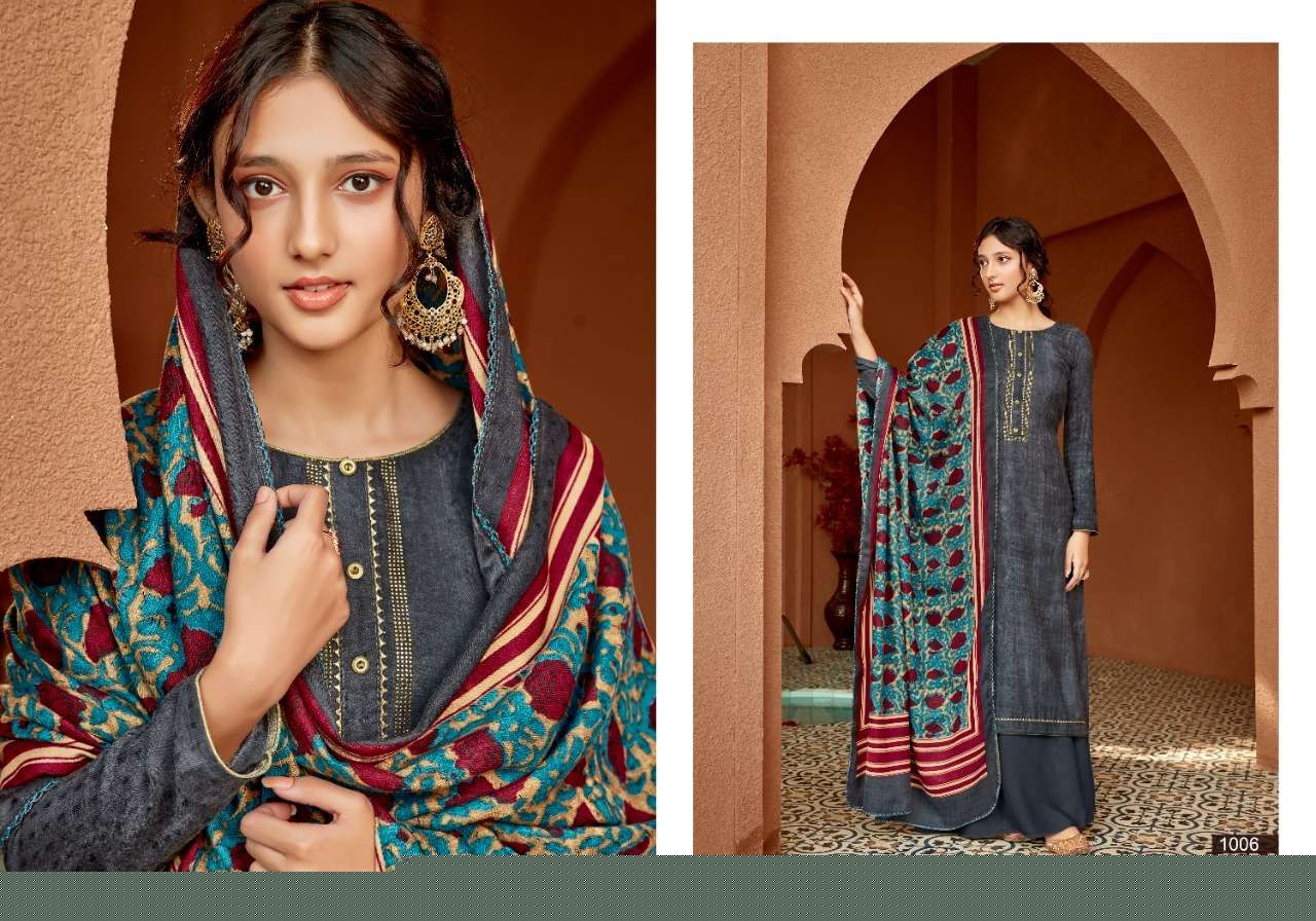 NAYARA BY SWEETY FASHION 1001 TO 1008 SERIES BEAUTIFUL STYLISH SHARARA SUITS FANCY COLORFUL CASUAL WEAR & ETHNIC WEAR & READY TO WEAR PASHMINA WITH WORK DRESSES AT WHOLESALE PRICE