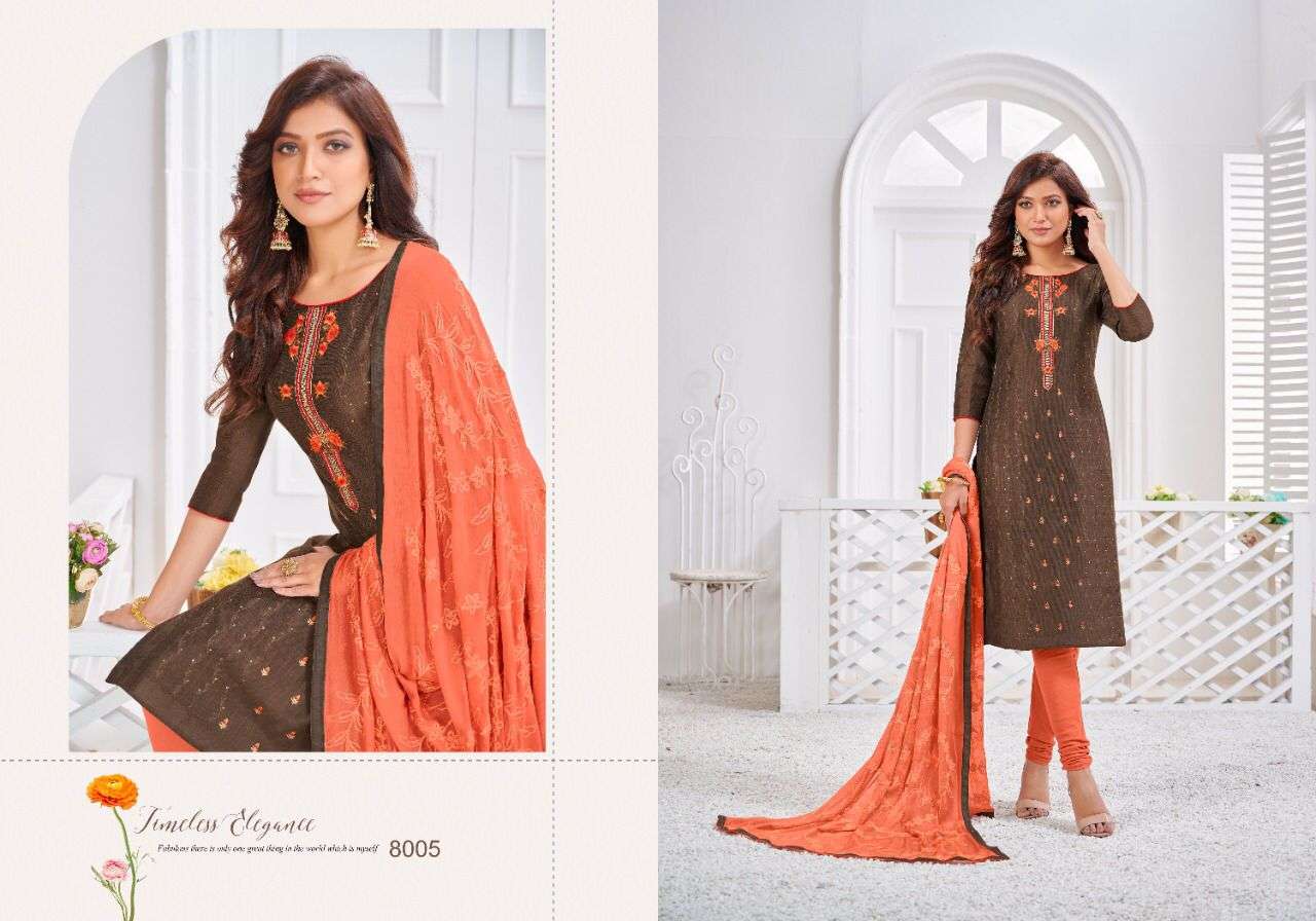 NASREEN BY KASMEERA 8001 TO 8012 SERIES BEAUTIFUL STYLISH SHARARA SUITS FANCY COLORFUL CASUAL WEAR & ETHNIC WEAR & READY TO WEAR JHARNA SILK DRESSES AT WHOLESALE PRICE