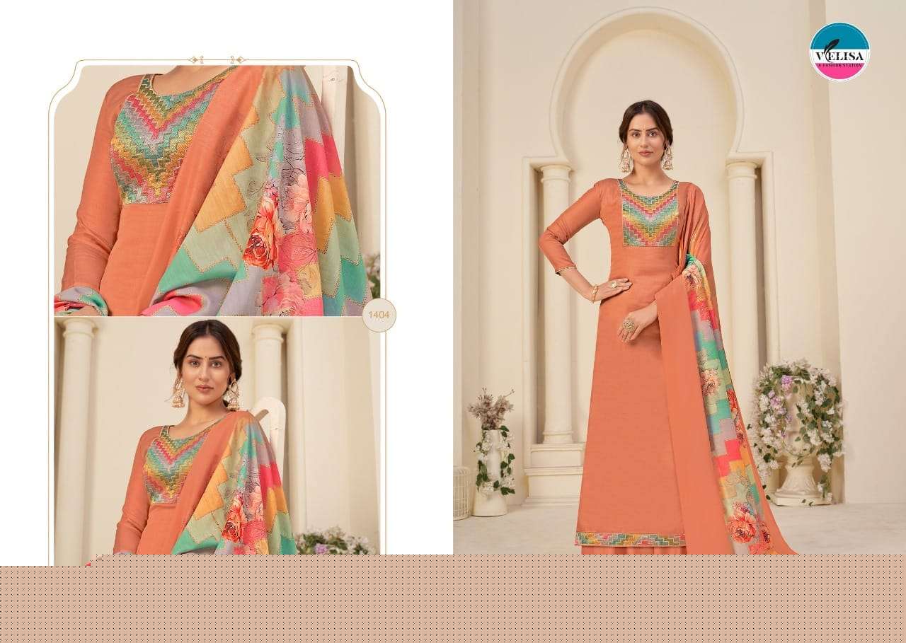 LAILA BY VELISA 1401 TO 1404 SERIES BEAUTIFUL SUITS COLORFUL STYLISH FANCY CASUAL WEAR & ETHNIC WEAR TUSSAR SILK EMBROIDERED DRESSES AT WHOLESALE PRICE