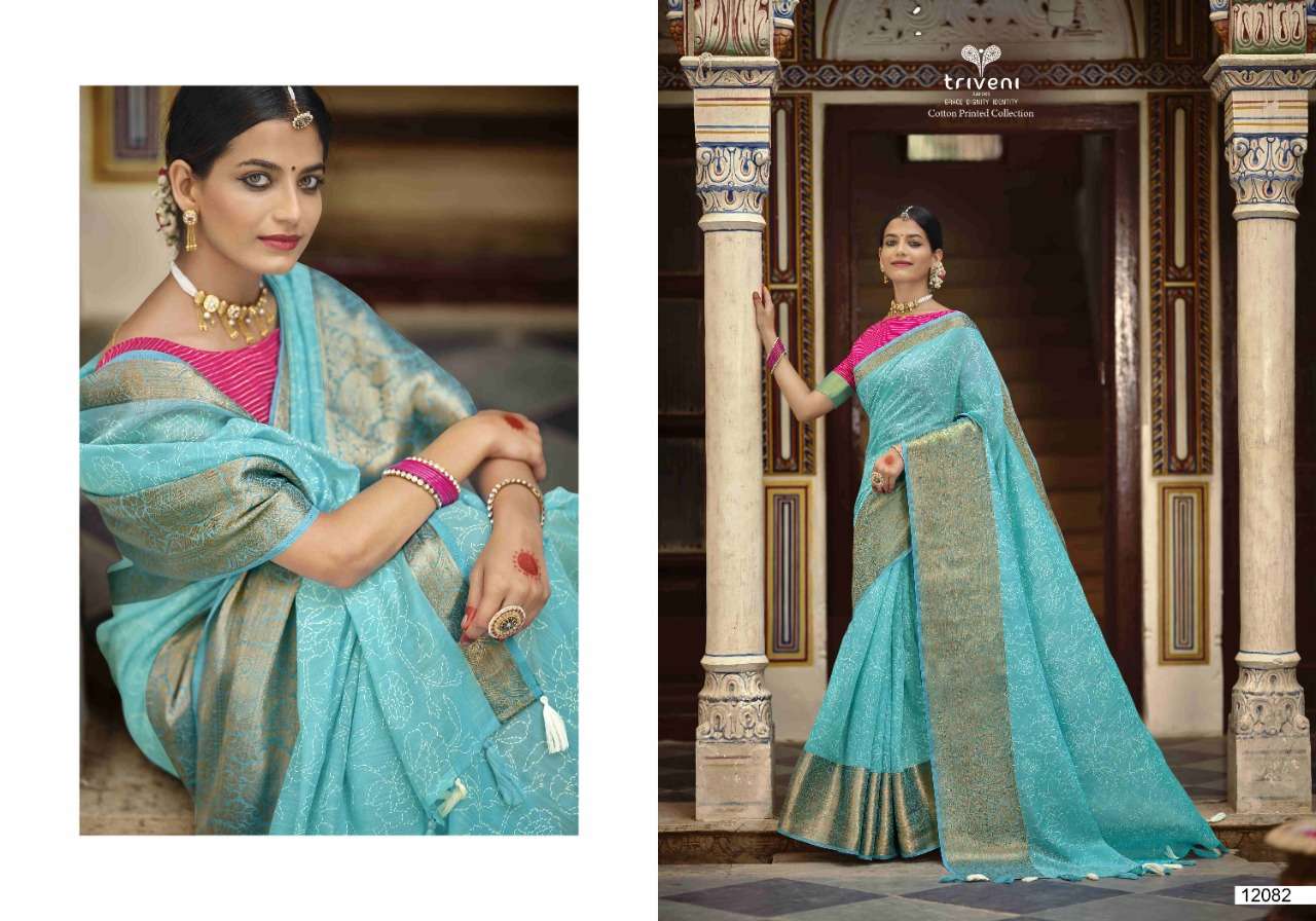 RANGRITI BY TRIVENI 12081 TO 12088 SERIES INDIAN TRADITIONAL WEAR COLLECTION BEAUTIFUL STYLISH FANCY COLORFUL PARTY WEAR & OCCASIONAL WEAR LINEN COTTON SAREES AT WHOLESALE PRICE