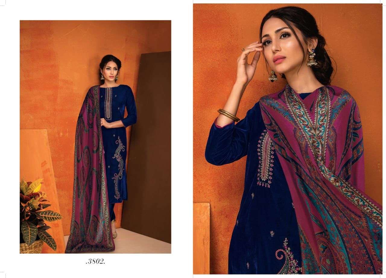PRISHA BY RIVAA 3801 TO 3807 SERIES BEAUTIFUL SUITS COLORFUL STYLISH FANCY CASUAL WEAR & ETHNIC WEAR HEAVY VELVET EMBROIDERED DRESSES AT WHOLESALE PRICE