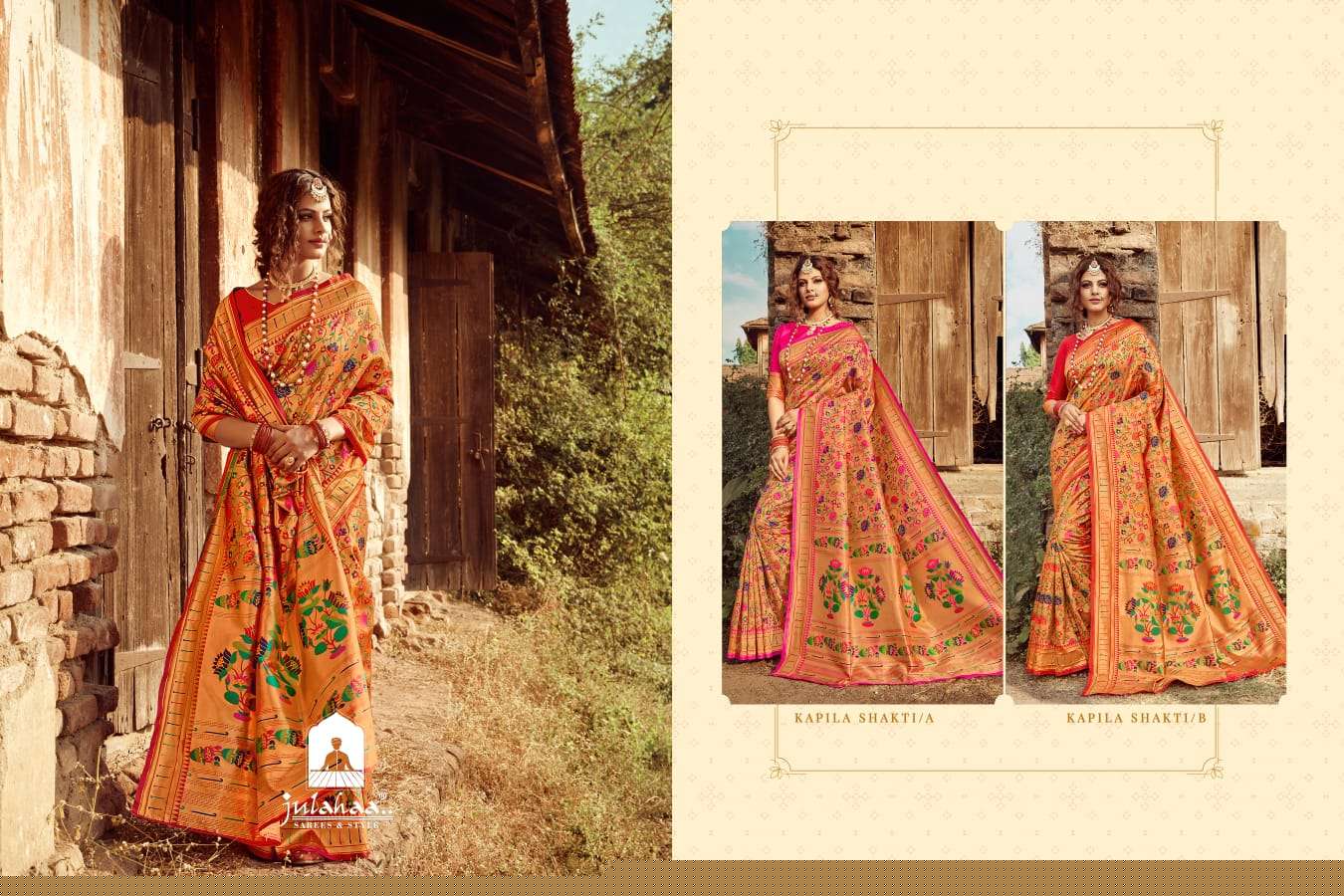 KAPILA SHAKTI BY JULAHAA A TO B SERIES INDIAN TRADITIONAL WEAR COLLECTION BEAUTIFUL STYLISH FANCY COLORFUL PARTY WEAR & OCCASIONAL WEAR SILK SAREES AT WHOLESALE PRICE