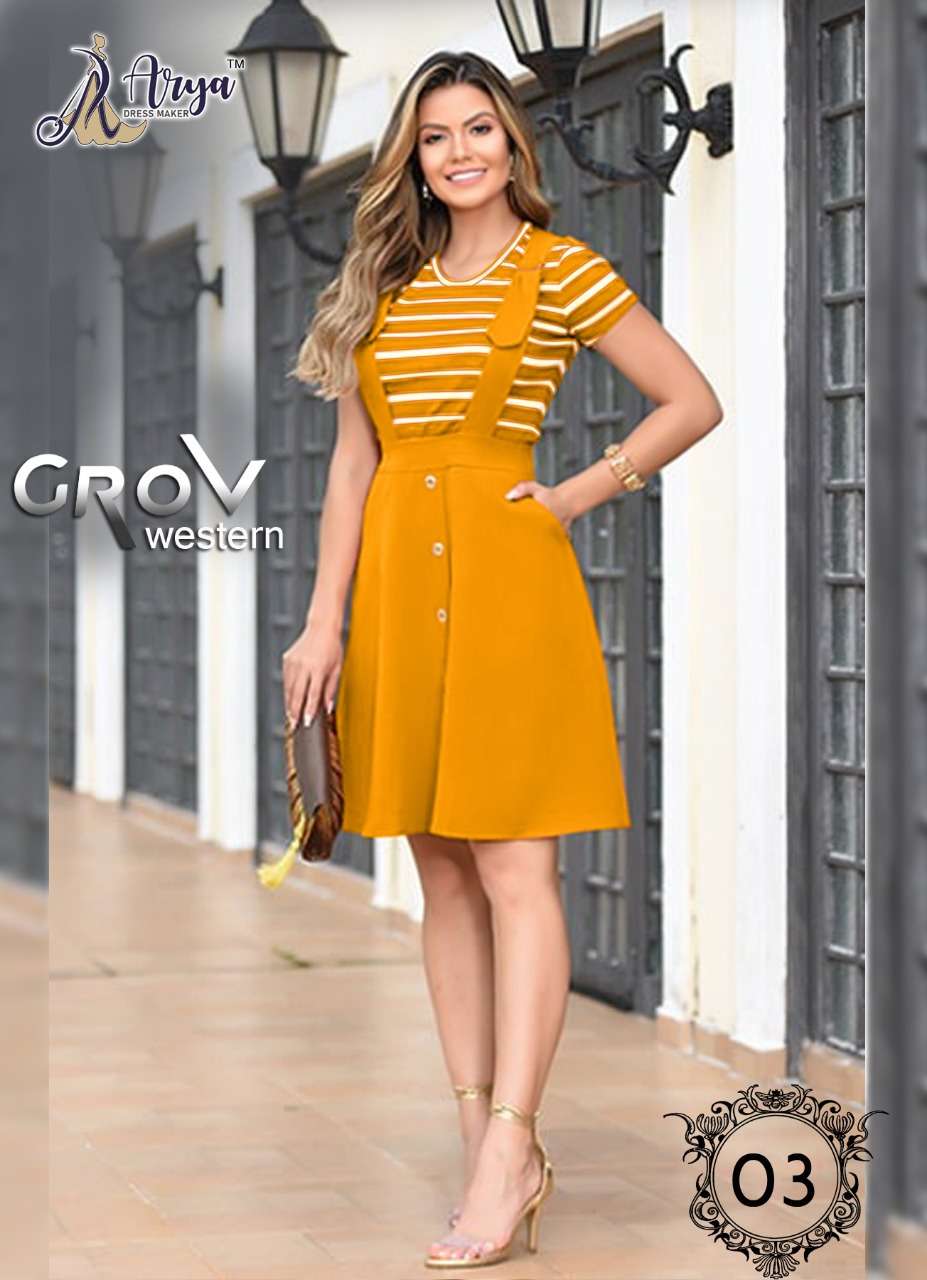 GROV BY ARYA DRESS MAKER 01 TO 06 SERIES BEAUTIFUL STYLISH FANCY COLORFUL CASUAL WEAR & ETHNIC WEAR COTTON LYCRA TOPS WITH SKIRT AT WHOLESALE PRICE