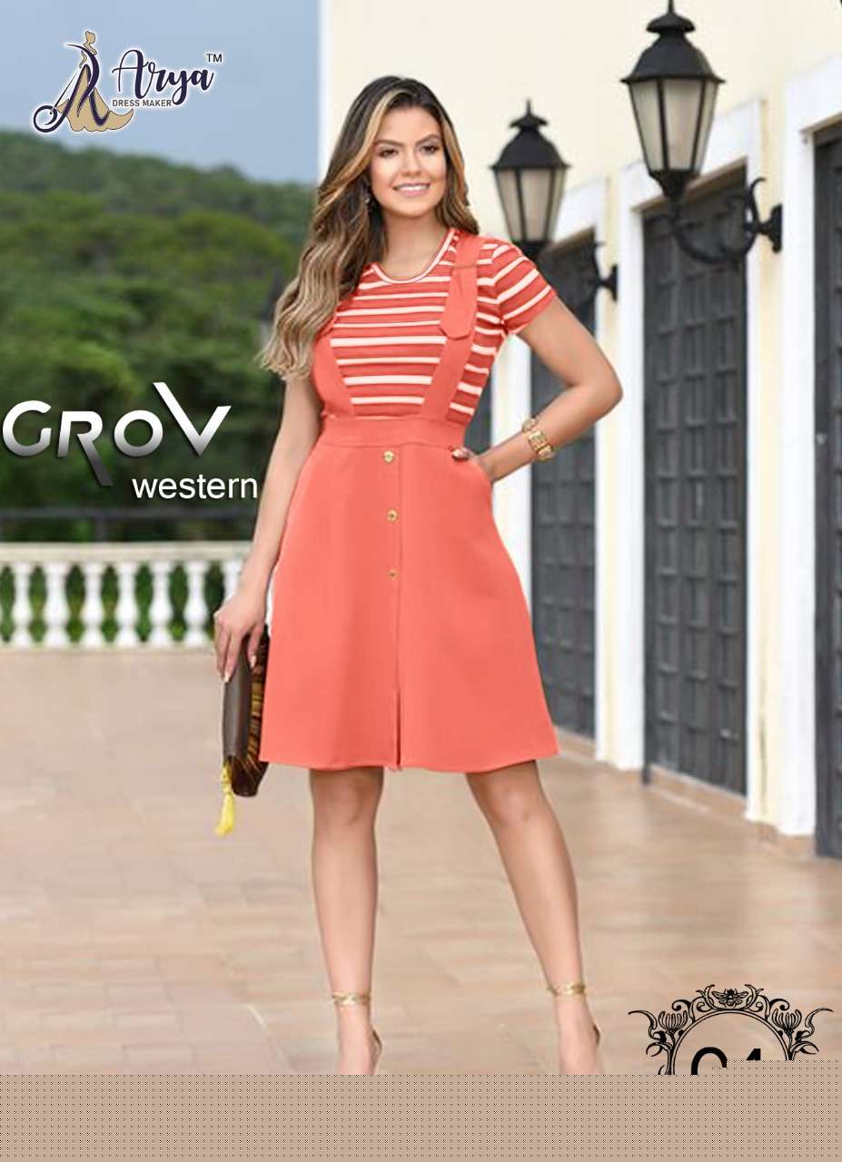 GROV BY ARYA DRESS MAKER 01 TO 06 SERIES BEAUTIFUL STYLISH FANCY COLORFUL CASUAL WEAR & ETHNIC WEAR COTTON LYCRA TOPS WITH SKIRT AT WHOLESALE PRICE