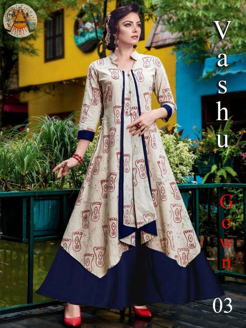 VASHU BY ARYA DRESS MAKER 01 TO 06 SERIES BEAUTIFUL STYLISH FANCY COLORFUL CASUAL WEAR & ETHNIC WEAR RAYON COTTON GOWNS WITH KOTI AT WHOLESALE PRICE