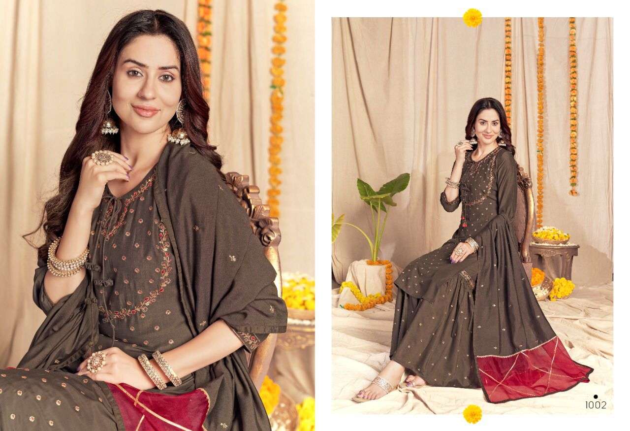 BLOOM BY SWEETY FASHION 1001 TO 1006 SERIES BEAUTIFUL SHARARA SUITS COLORFUL STYLISH FANCY CASUAL WEAR & ETHNIC WEAR FANCY SILK DRESSES AT WHOLESALE PRICE