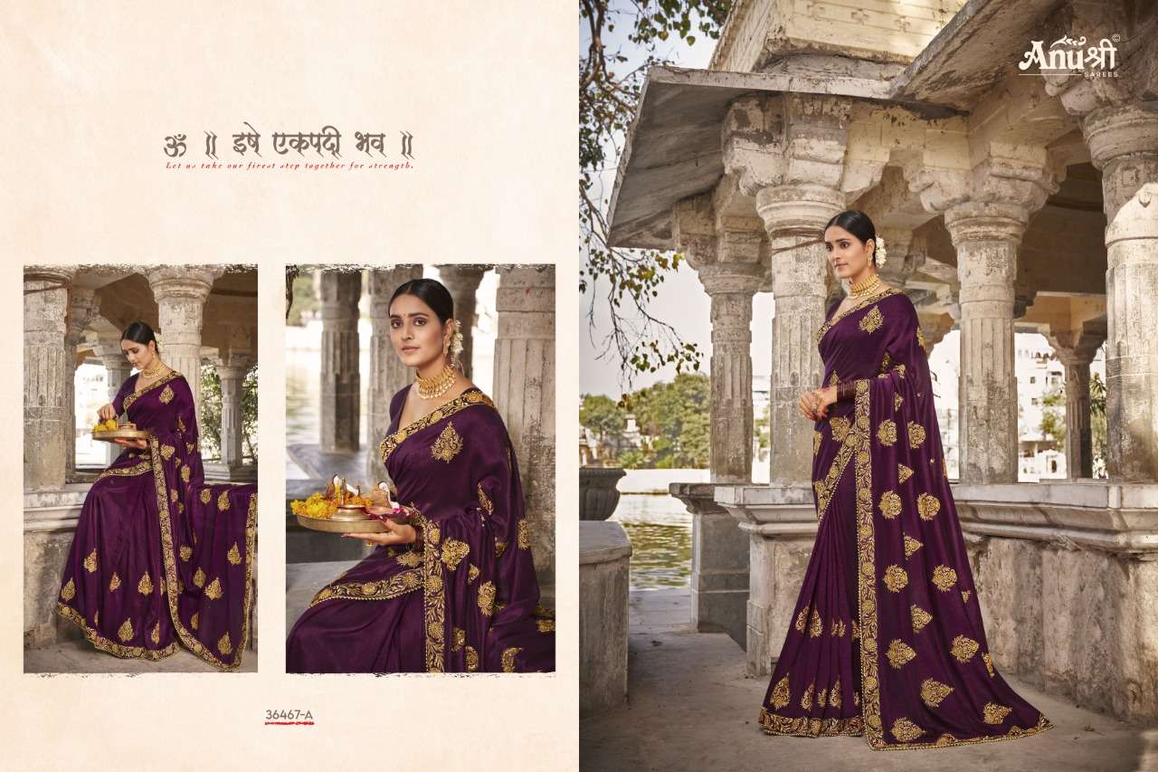 INDRASENA BY ANUSHREE 36467-A TO 36467-F SERIES INDIAN TRADITIONAL WEAR COLLECTION BEAUTIFUL STYLISH FANCY COLORFUL PARTY WEAR & OCCASIONAL WEAR VICHITRA SILK SAREES AT WHOLESALE PRICE