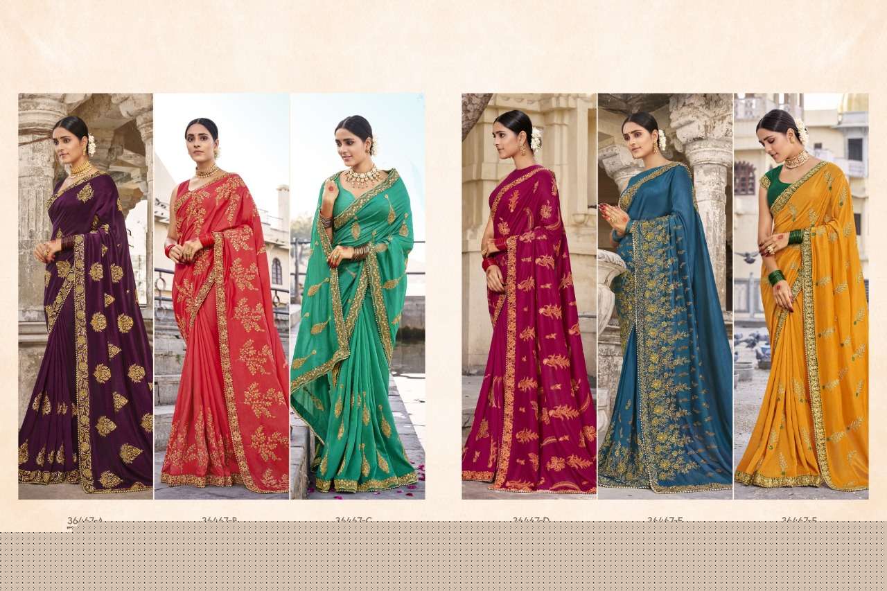 INDRASENA BY ANUSHREE 36467-A TO 36467-F SERIES INDIAN TRADITIONAL WEAR COLLECTION BEAUTIFUL STYLISH FANCY COLORFUL PARTY WEAR & OCCASIONAL WEAR VICHITRA SILK SAREES AT WHOLESALE PRICE