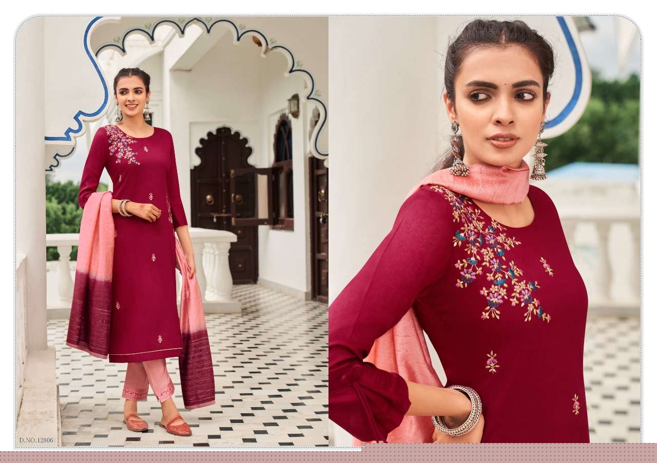 RAJWADI BY KIVI 12801 TO 12806 SERIES BEAUTIFUL SUITS COLORFUL STYLISH FANCY CASUAL WEAR & ETHNIC WEAR SILK EMBROIDERED DRESSES AT WHOLESALE PRICE