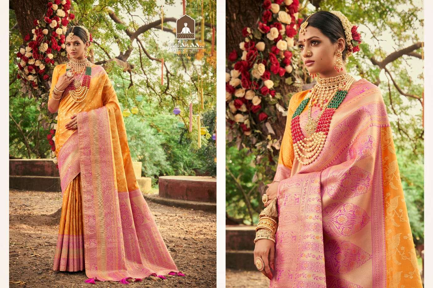 PADMAKSHI VOL-3 BY JULAHAA A TO E SERIES INDIAN TRADITIONAL WEAR COLLECTION BEAUTIFUL STYLISH FANCY COLORFUL PARTY WEAR & OCCASIONAL WEAR SILK SAREES AT WHOLESALE PRICE