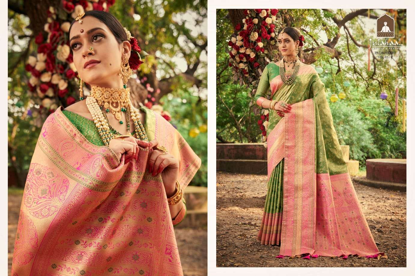 PADMAKSHI VOL-3 BY JULAHAA A TO E SERIES INDIAN TRADITIONAL WEAR COLLECTION BEAUTIFUL STYLISH FANCY COLORFUL PARTY WEAR & OCCASIONAL WEAR SILK SAREES AT WHOLESALE PRICE
