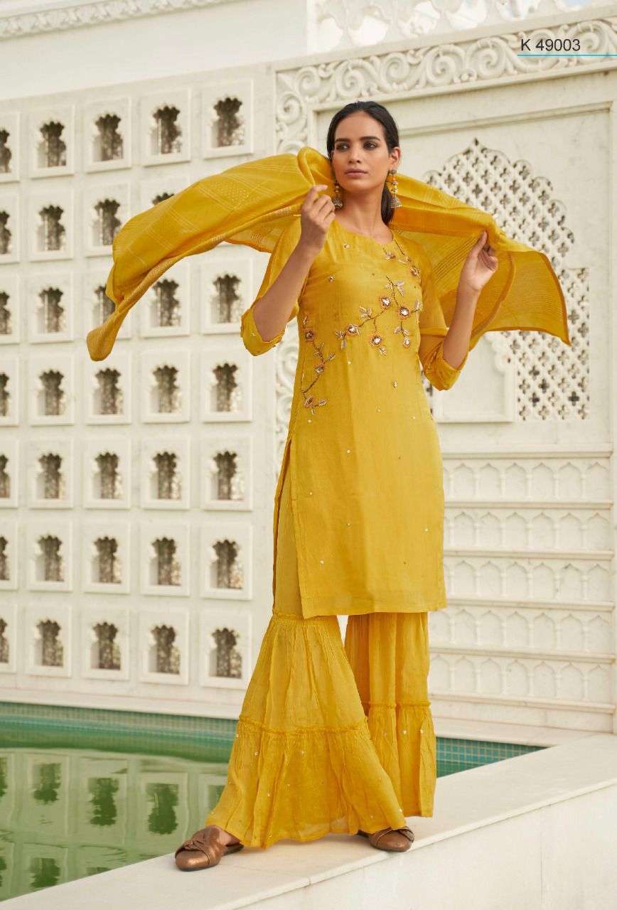 Nazma By Kalki 49001 To 49006 Series Beautiful Sharara Suits Colorful Stylish Fancy Casual Wear & Ethnic Wear Pure Viscose Silk With Work Dresses At Wholesale Price