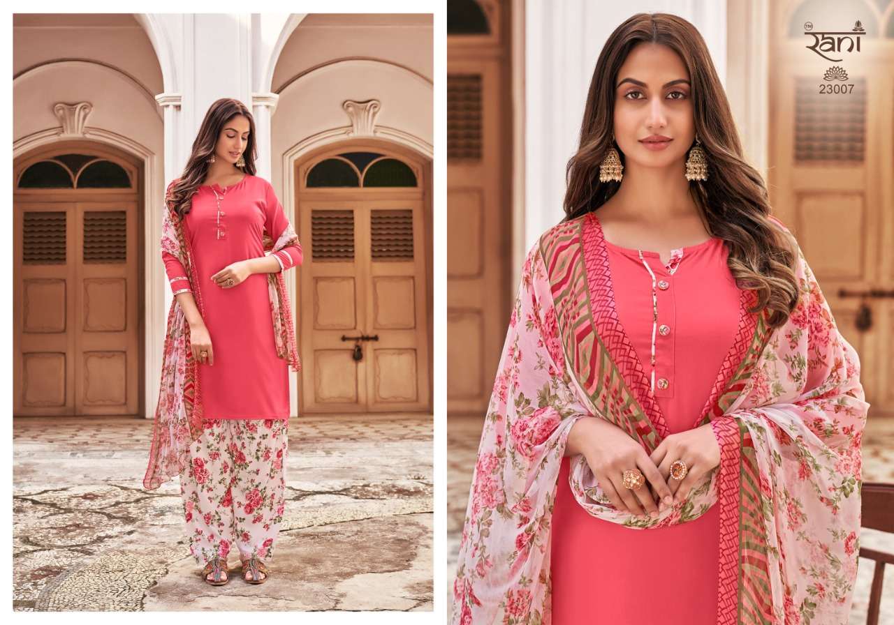 SUNHERI VOL-23 BY RANI FASHION 23001 TO 23016 SERIES BEAUTIFUL STYLISH SUITS FANCY COLORFUL CASUAL WEAR & ETHNIC WEAR & READY TO WEAR HEAVY AMERICAN CREPE PRINTED DRESSES AT WHOLESALE PRICE