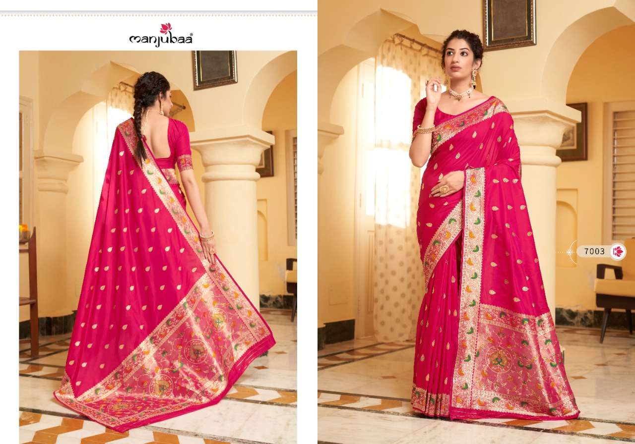 MOKSHA PAITHANI BY MANJUBAA CLOTHING 7001 TO 7006 SERIES INDIAN TRADITIONAL WEAR COLLECTION BEAUTIFUL STYLISH FANCY COLORFUL PARTY WEAR & OCCASIONAL WEAR SILK SAREES AT WHOLESALE PRICE