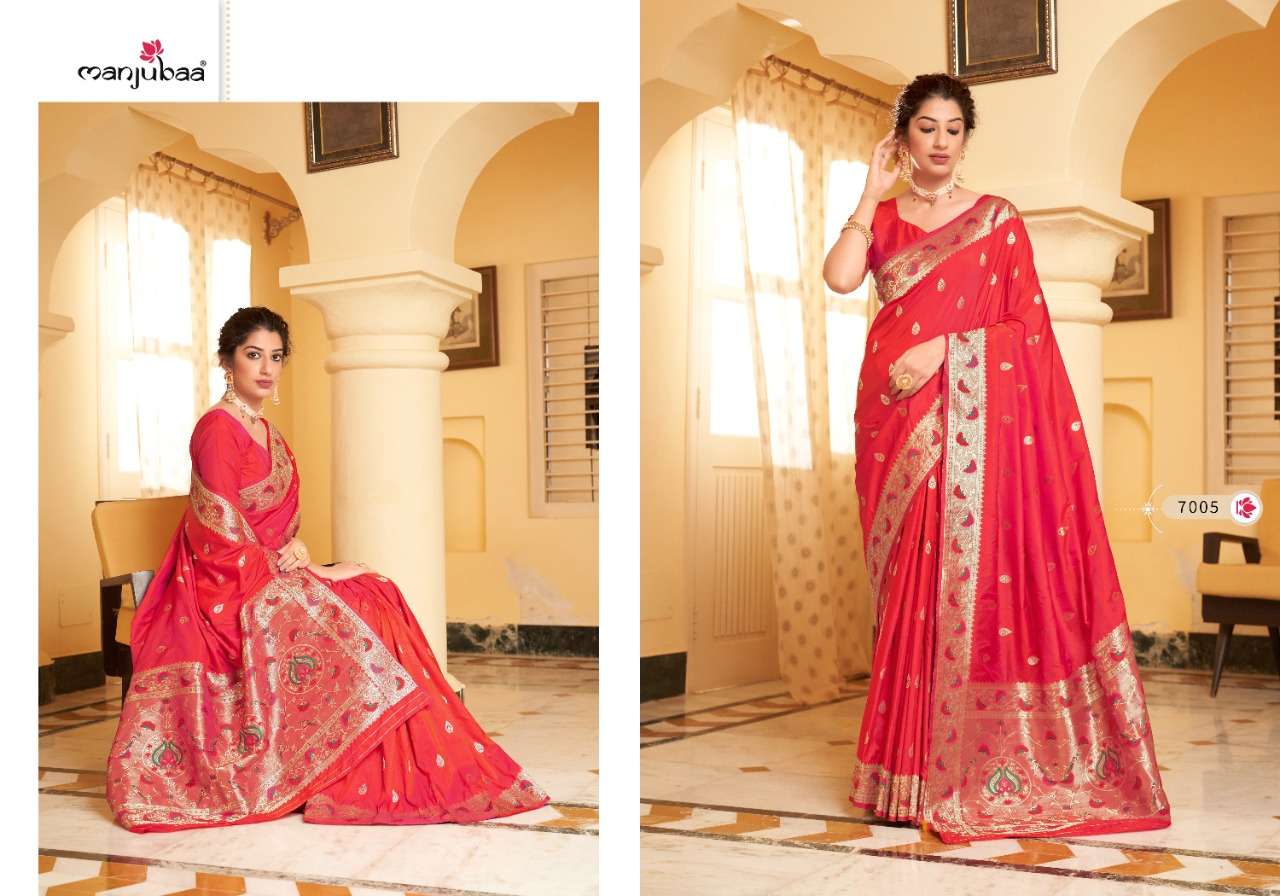 MOKSHA PAITHANI BY MANJUBAA CLOTHING 7001 TO 7006 SERIES INDIAN TRADITIONAL WEAR COLLECTION BEAUTIFUL STYLISH FANCY COLORFUL PARTY WEAR & OCCASIONAL WEAR SILK SAREES AT WHOLESALE PRICE