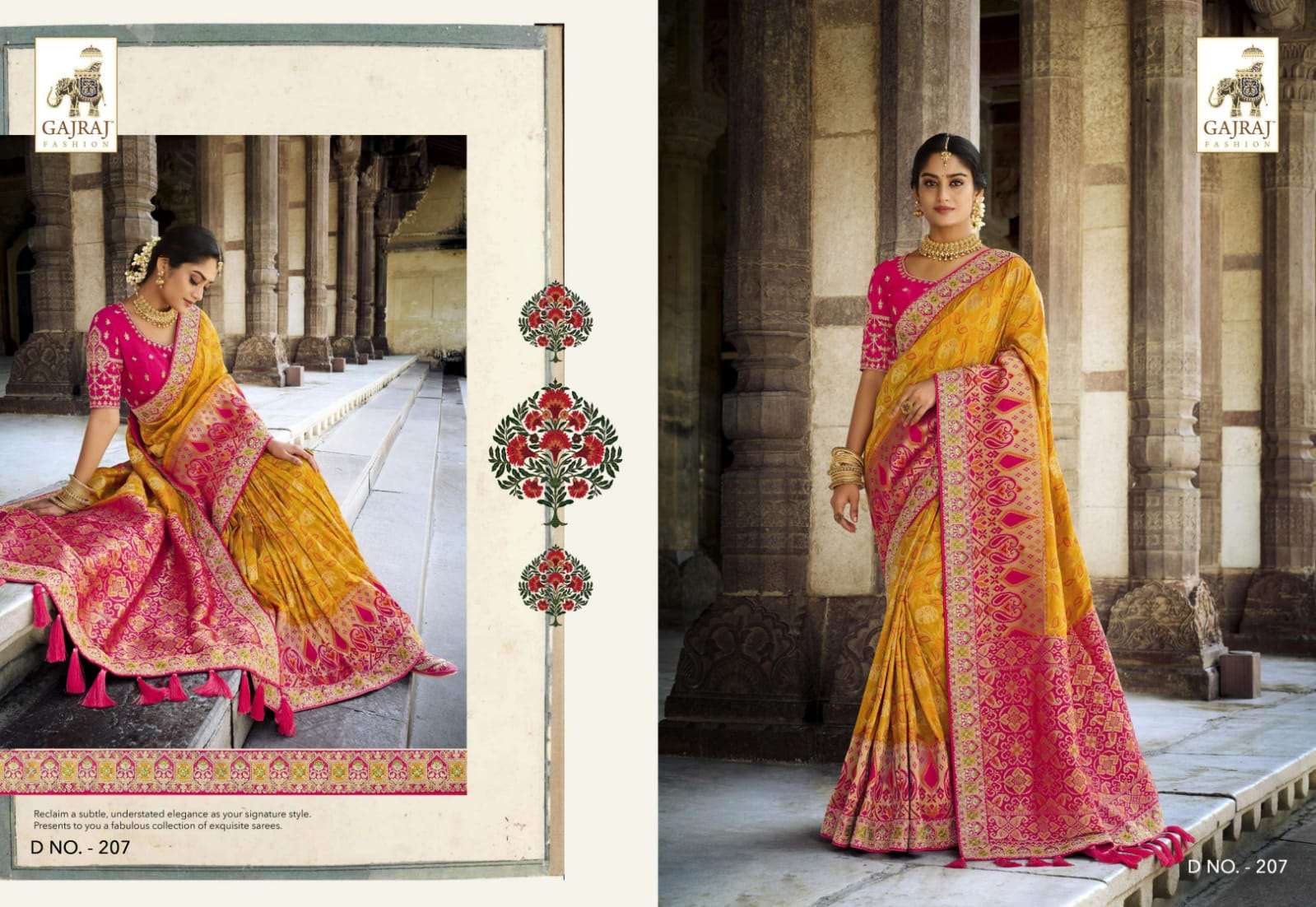 GAJRAJ 207 SERIES BY GAJRAJ FASHION 207 TO 218 SERIES INDIAN TRADITIONAL WEAR COLLECTION BEAUTIFUL STYLISH FANCY COLORFUL PARTY WEAR & OCCASIONAL WEAR SILK SAREES AT WHOLESALE PRICE