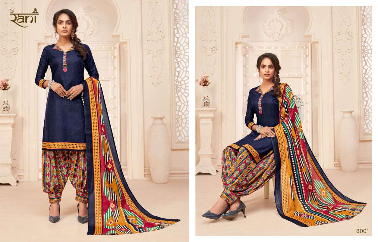 JHANVI BY RANI FASHION 8001 TO 8015 SERIES BEAUTIFUL PATIYALA SUITS COLORFUL STYLISH FANCY CASUAL WEAR & ETHNIC WEAR SOFT COTTON PRINT DRESSES AT WHOLESALE PRICE