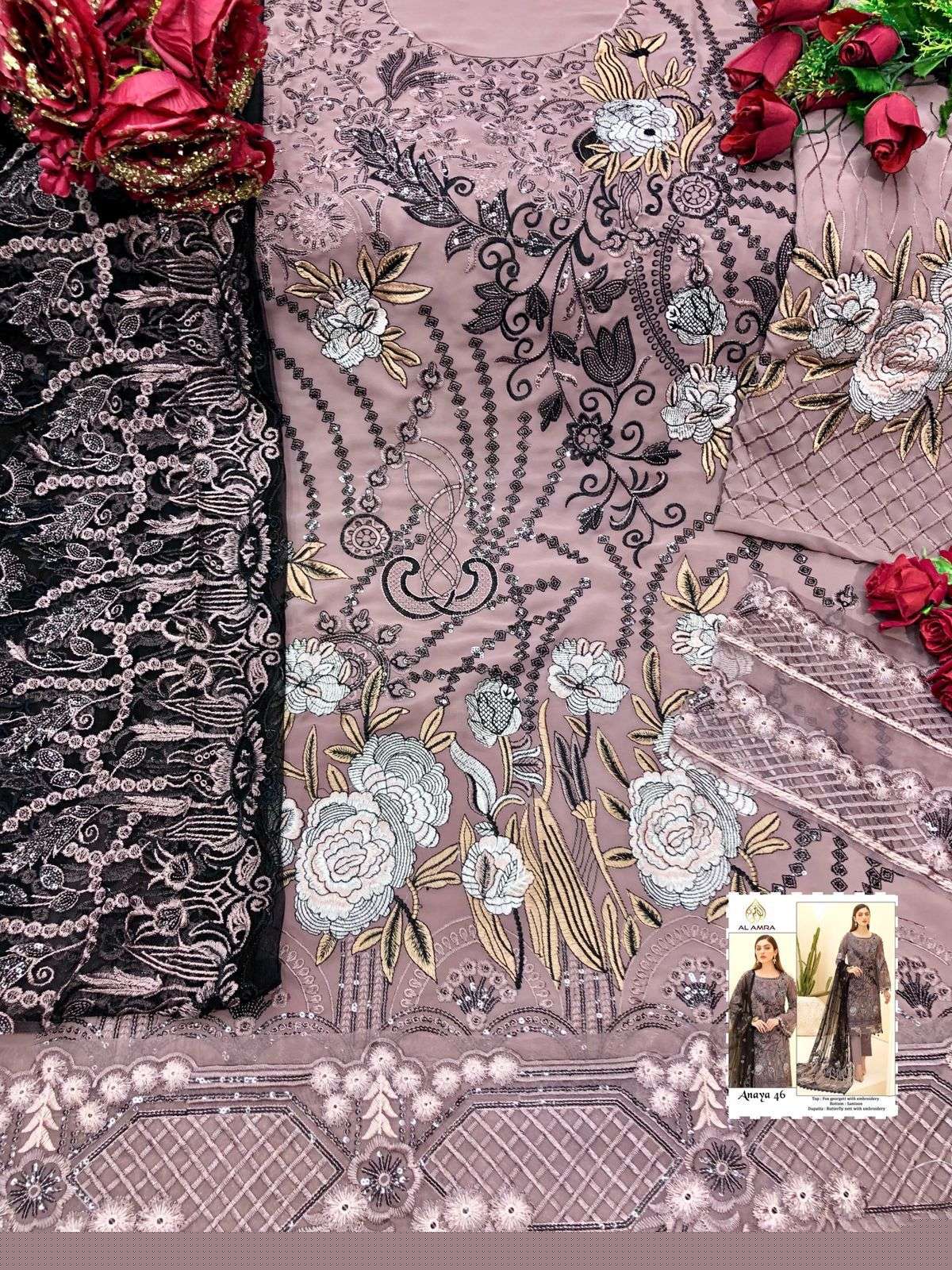 ANAYA 46 BY AL AMRA PAKISTANI SUITS BEAUTIFUL FANCY COLORFUL STYLISH PARTY WEAR & OCCASIONAL WEAR FAUX GEORGETTE EMBROIDERY DRESSES AT WHOLESALE PRICE
