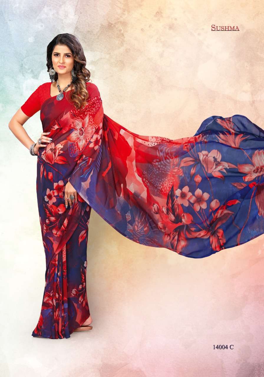 SUSHMA 14000 SERIES BY SUSHMA INDIAN TRADITIONAL WEAR COLLECTION BEAUTIFUL STYLISH FANCY COLORFUL PARTY WEAR & OCCASIONAL WEAR GEORGETTE DIGITAL PRINT SAREES AT WHOLESALE PRICE