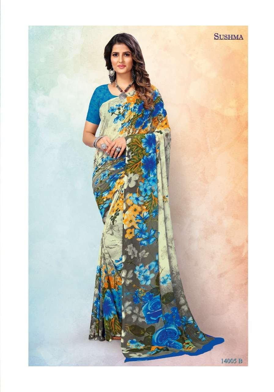 SUSHMA 14000 SERIES BY SUSHMA INDIAN TRADITIONAL WEAR COLLECTION BEAUTIFUL STYLISH FANCY COLORFUL PARTY WEAR & OCCASIONAL WEAR GEORGETTE DIGITAL PRINT SAREES AT WHOLESALE PRICE