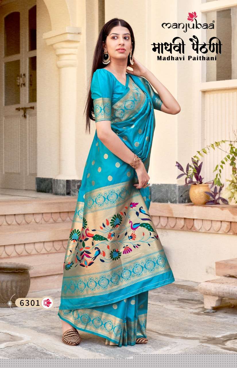 MADHAVI PAITHANI BY MANJUBAA CLOTHING 6301 TO 6308 SERIES INDIAN TRADITIONAL WEAR COLLECTION BEAUTIFUL STYLISH FANCY COLORFUL PARTY WEAR & OCCASIONAL WEAR SILK SAREES AT WHOLESALE PRICE