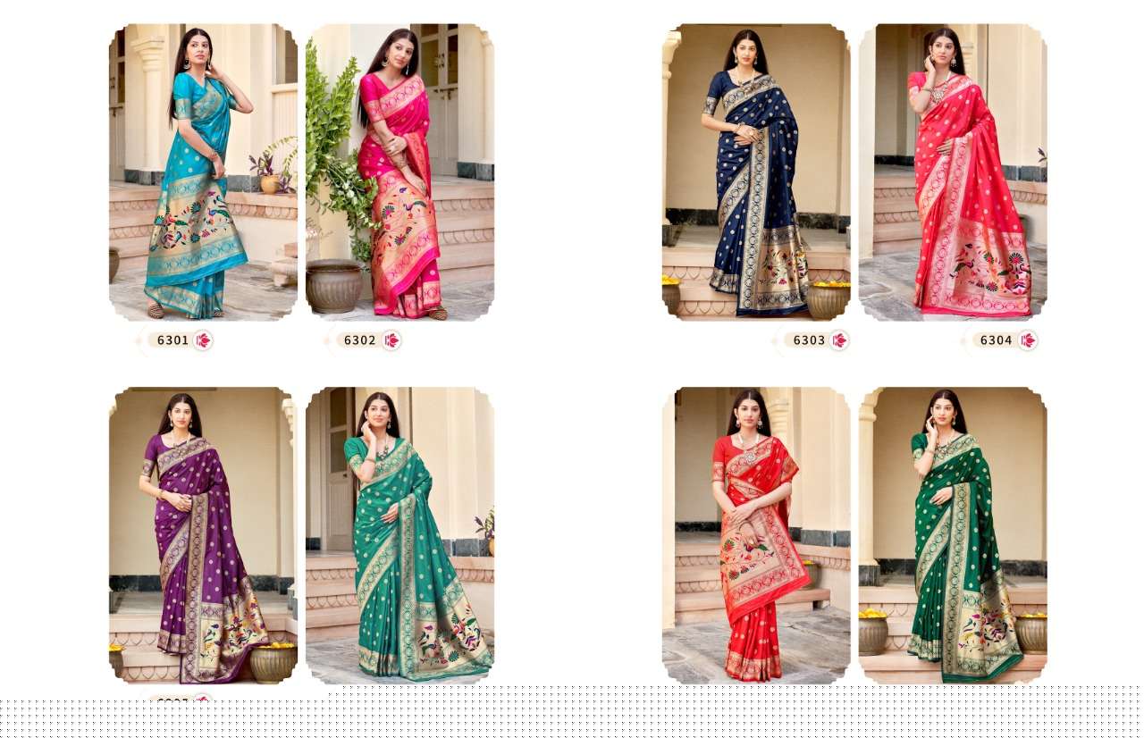 MADHAVI PAITHANI BY MANJUBAA CLOTHING 6301 TO 6308 SERIES INDIAN TRADITIONAL WEAR COLLECTION BEAUTIFUL STYLISH FANCY COLORFUL PARTY WEAR & OCCASIONAL WEAR SILK SAREES AT WHOLESALE PRICE