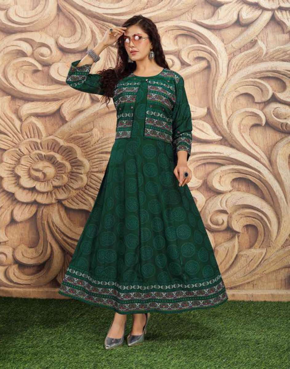 BITCOIN BY ANJALI NX 1001 TO 1008 SERIES DESIGNER STYLISH FANCY COLORFUL BEAUTIFUL PARTY WEAR & ETHNIC WEAR COLLECTION RAYON PRINT KURTIS WITH JACKETS AT WHOLESALE PRICE