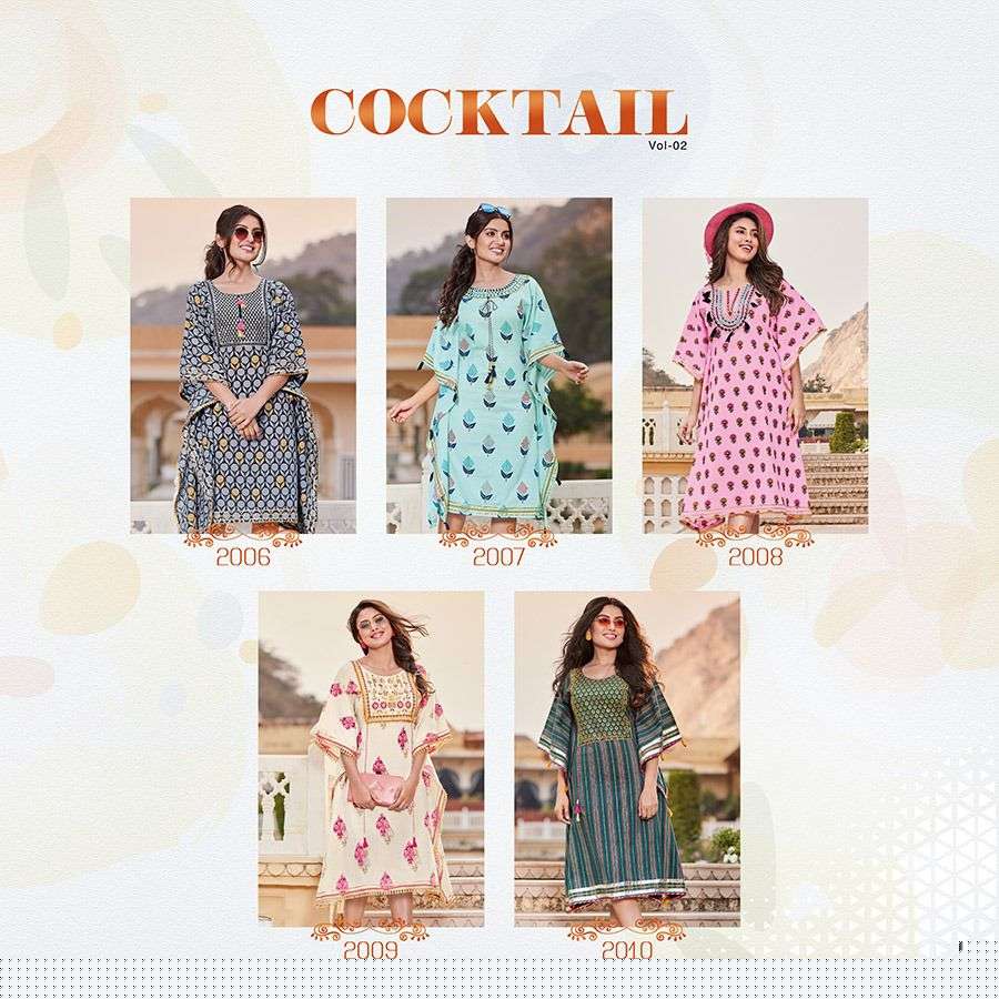COCKTAIL VOL-2 BY KAJAL STYLE 2001 TO 2010 SERIES BEAUTIFUL STYLISH FANCY COLORFUL CASUAL WEAR & ETHNIC WEAR HEAVY COTTON EMBROIDERED TOPS AT WHOLESALE PRICE