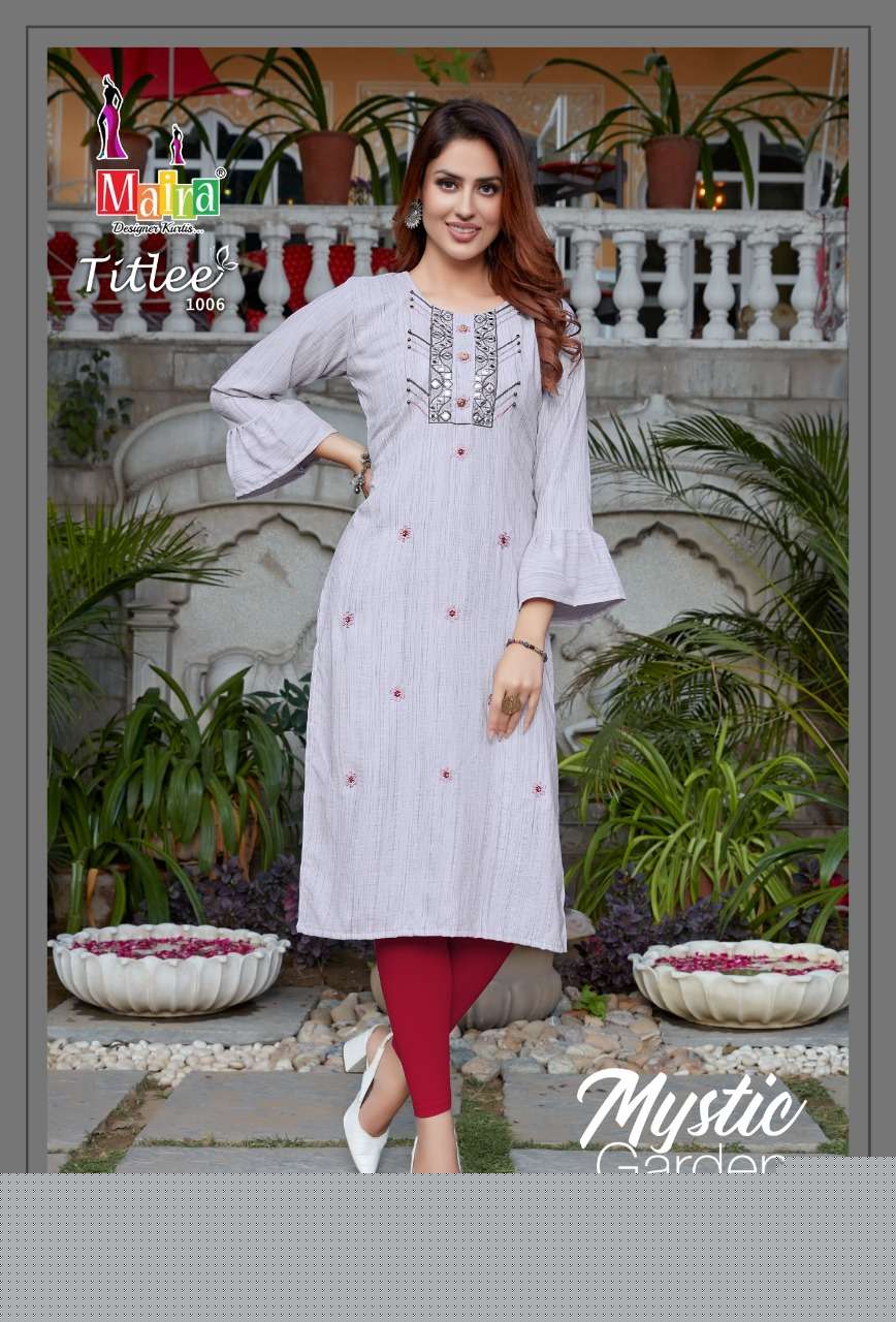 TITLEE BY MAIRA 1001 TO 1008 SERIES DESIGNER STYLISH FANCY COLORFUL BEAUTIFUL PARTY WEAR & ETHNIC WEAR COLLECTION HEAVY SILK EMBROIDERY KURTIS AT WHOLESALE PRICE