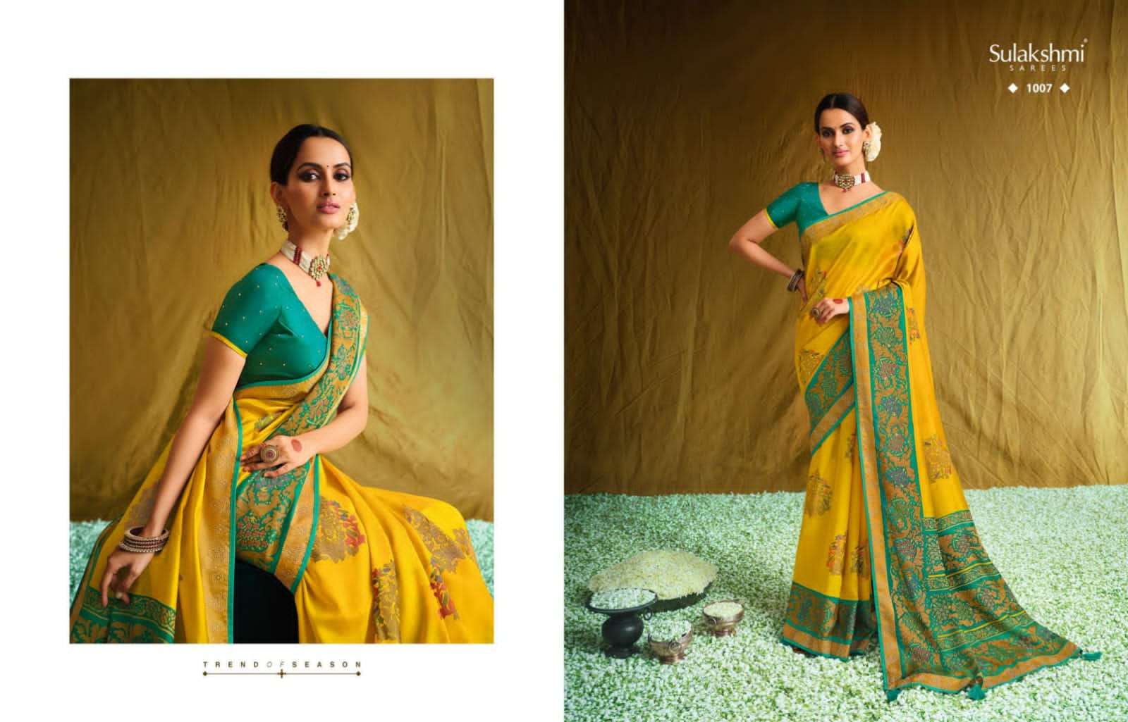 DEVIKA BY SULAKSHMI 1001 TO 1012 SERIES INDIAN TRADITIONAL WEAR COLLECTION BEAUTIFUL STYLISH FANCY COLORFUL PARTY WEAR & OCCASIONAL WEAR VISCOSE BRASSO SAREES AT WHOLESALE PRICE