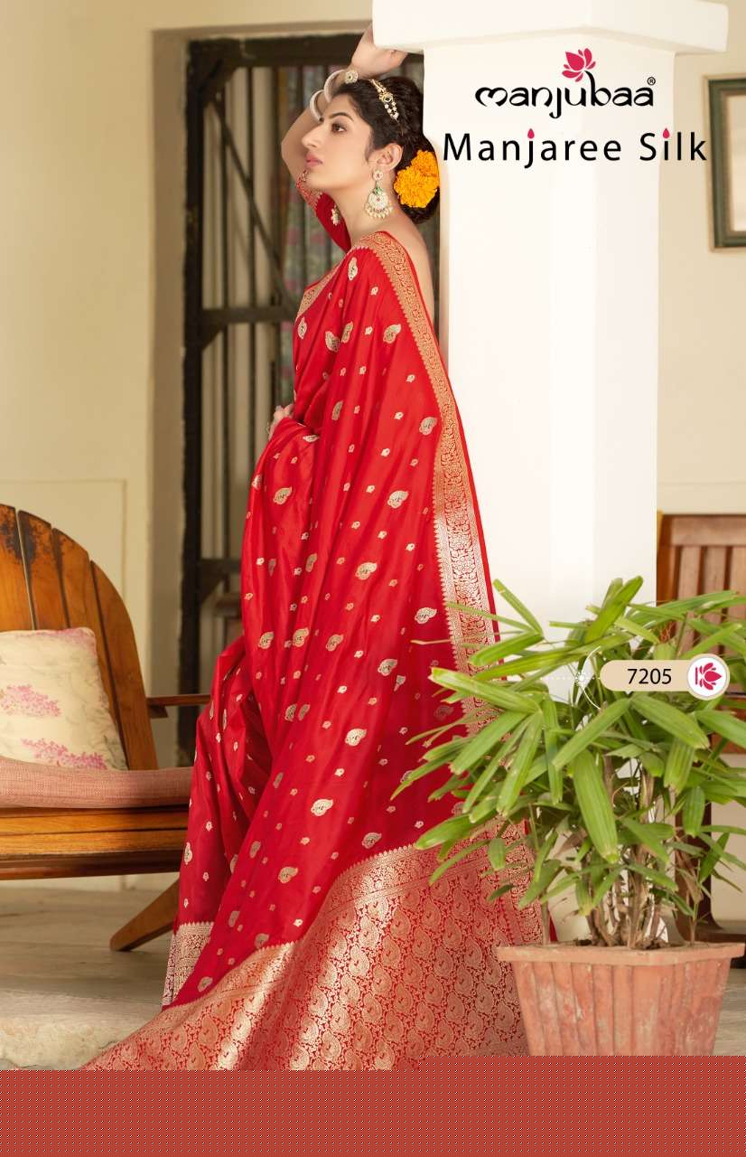 MANJAREE SILK BY MANJUBAA CLOTHING 7201 TO 7208 SERIES INDIAN TRADITIONAL WEAR COLLECTION BEAUTIFUL STYLISH FANCY COLORFUL PARTY WEAR & OCCASIONAL WEAR SOFT SILK SAREES AT WHOLESALE PRICE